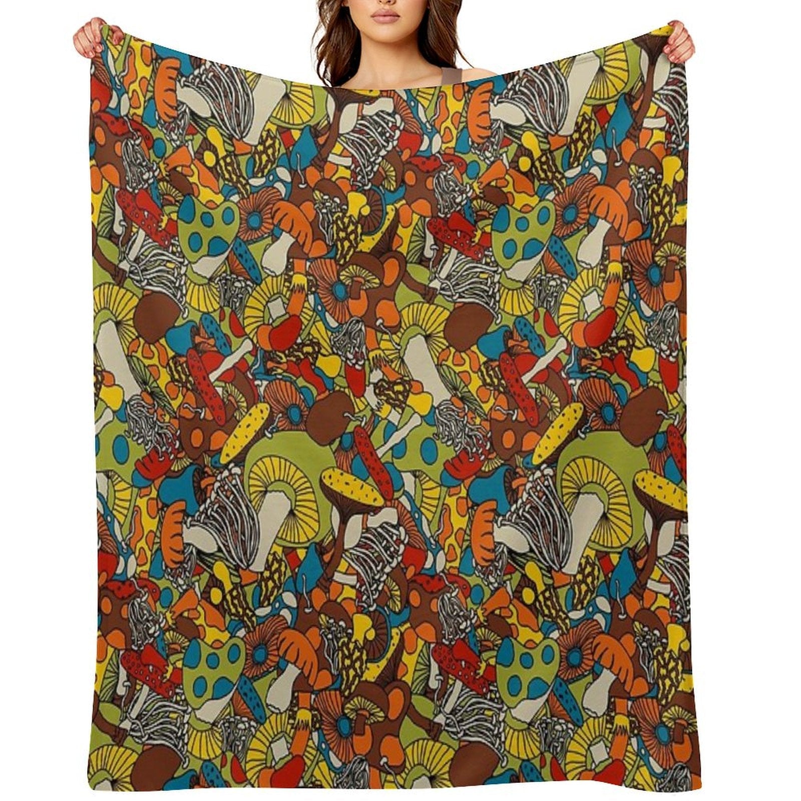 70s Psychedelic Mushroom Throw Blanket