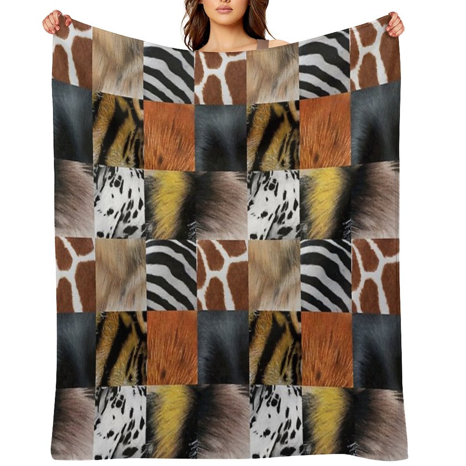 Animal Fur Textures in Colored Pencil Throw Blanket