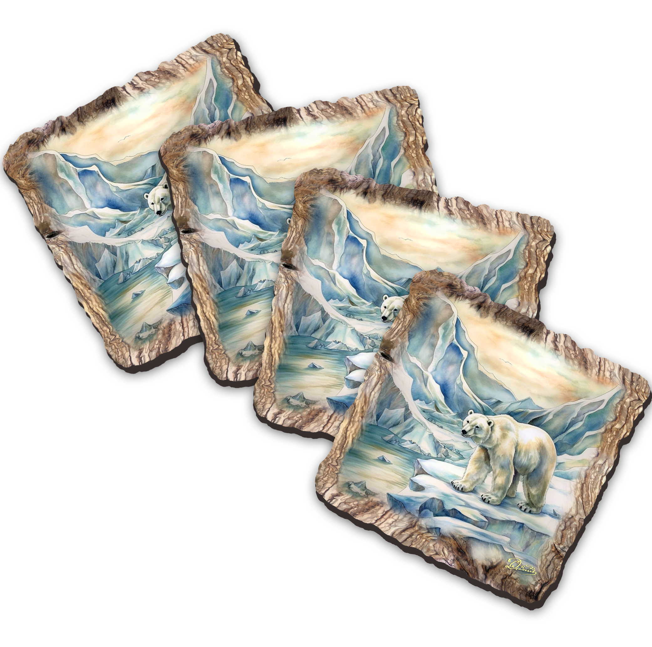 Polar Bear Wooden Cork Coasters Gift Set of 4 by Nature Wonders Nature Wildlife Decor  - 95400C-S4