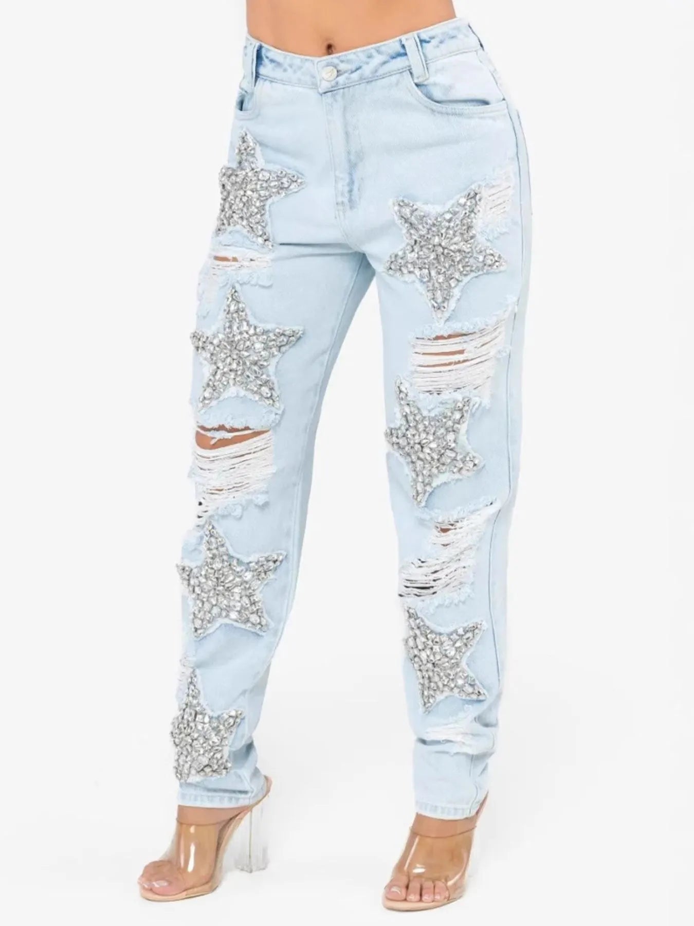 Distressed Star Wash Boyfriend Jeans
