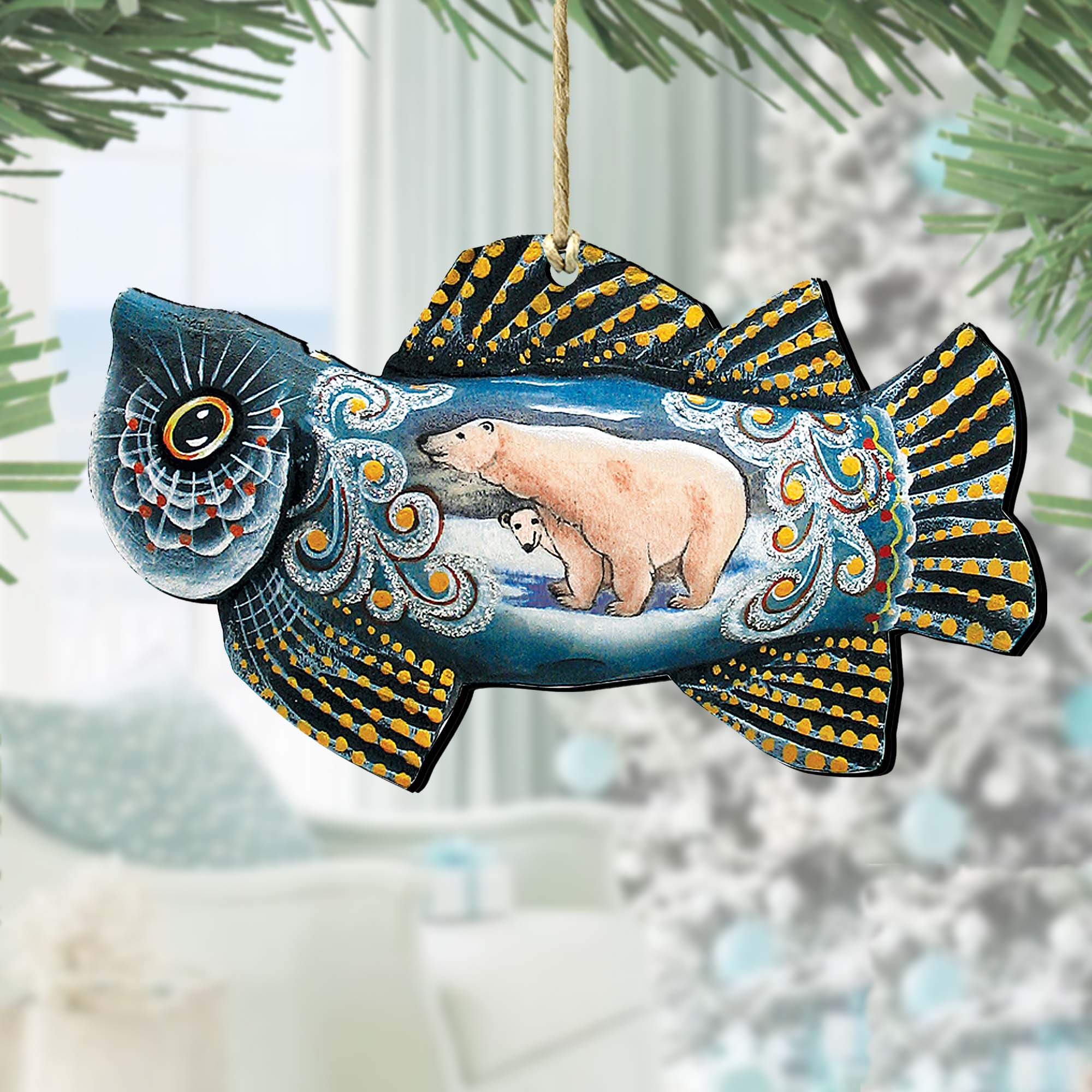 Frosty Fish Christmas Wooden Ornaments by G. DeBrekht - Coastal Holiday Decor - 8126141