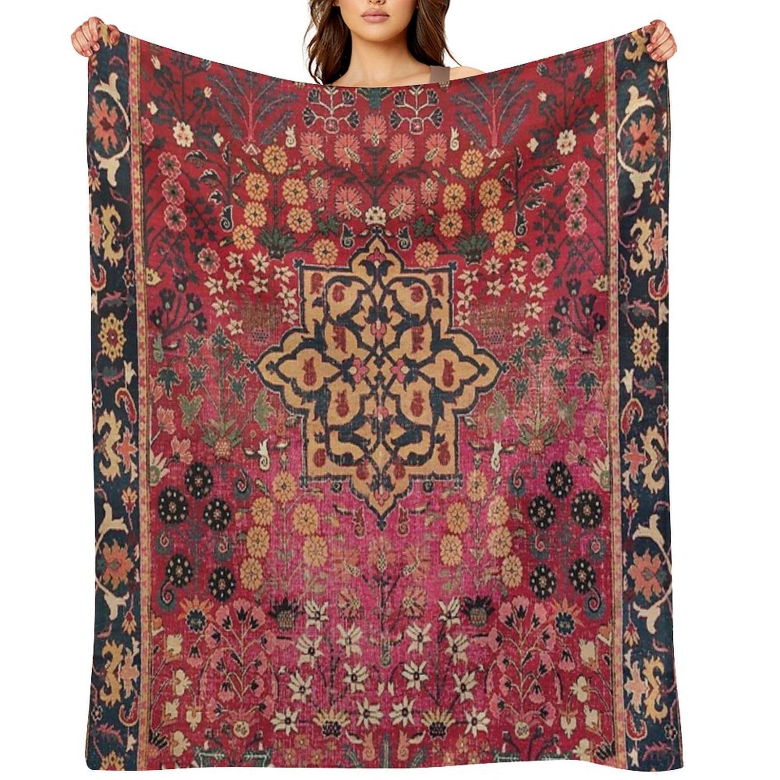17th Century Persian Vase Carpet Print Throw Blanket