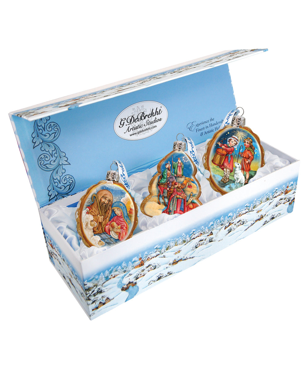 Golden Nativity Mercury Glass Ornaments Set of 3 by G. DeBrekht - Nativity Holiday Decor - 770121S3