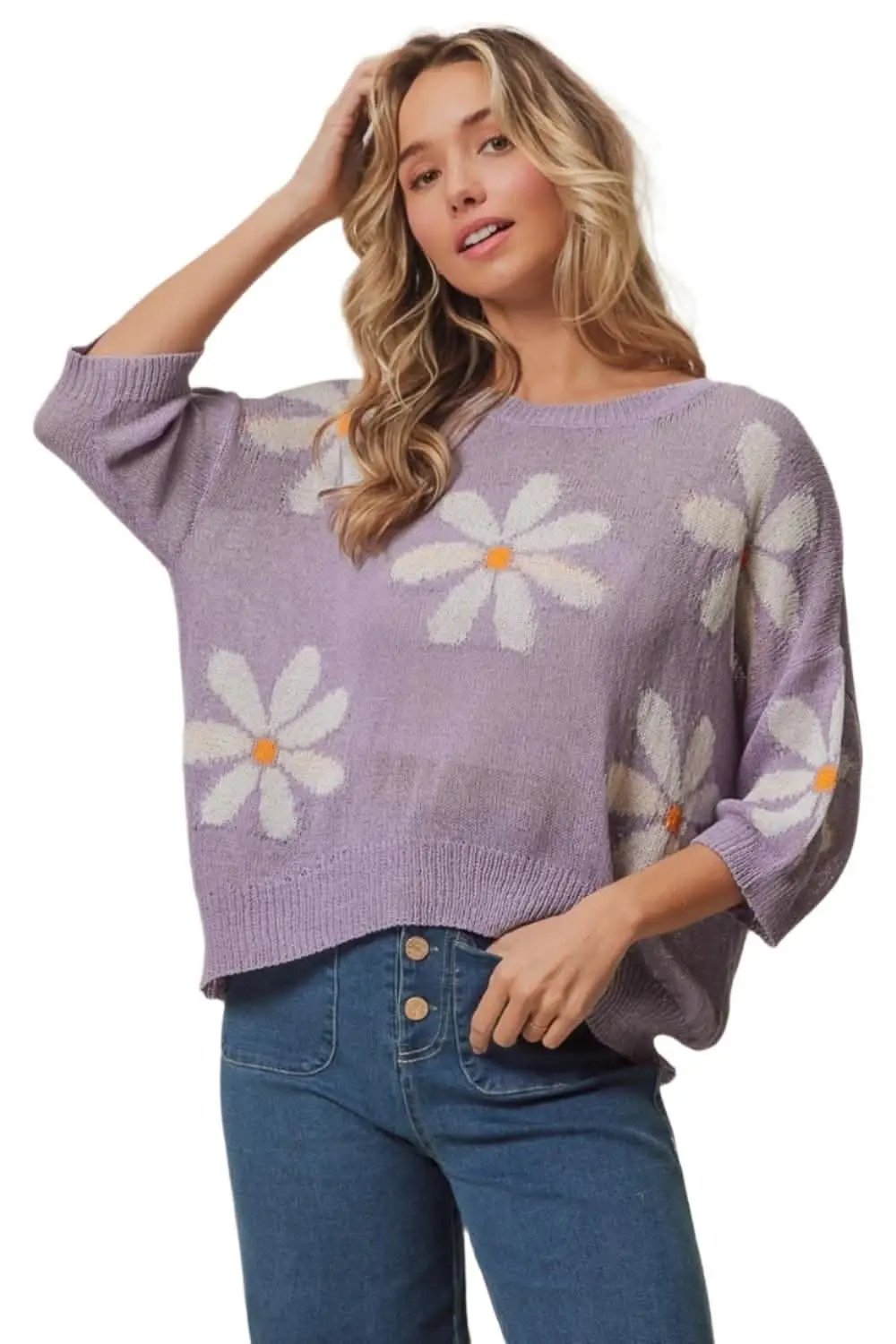 Trendsi Floral Slit Sweater Women&amp;#39;s Chic Knit Top - Elegant &amp;amp; Comfy