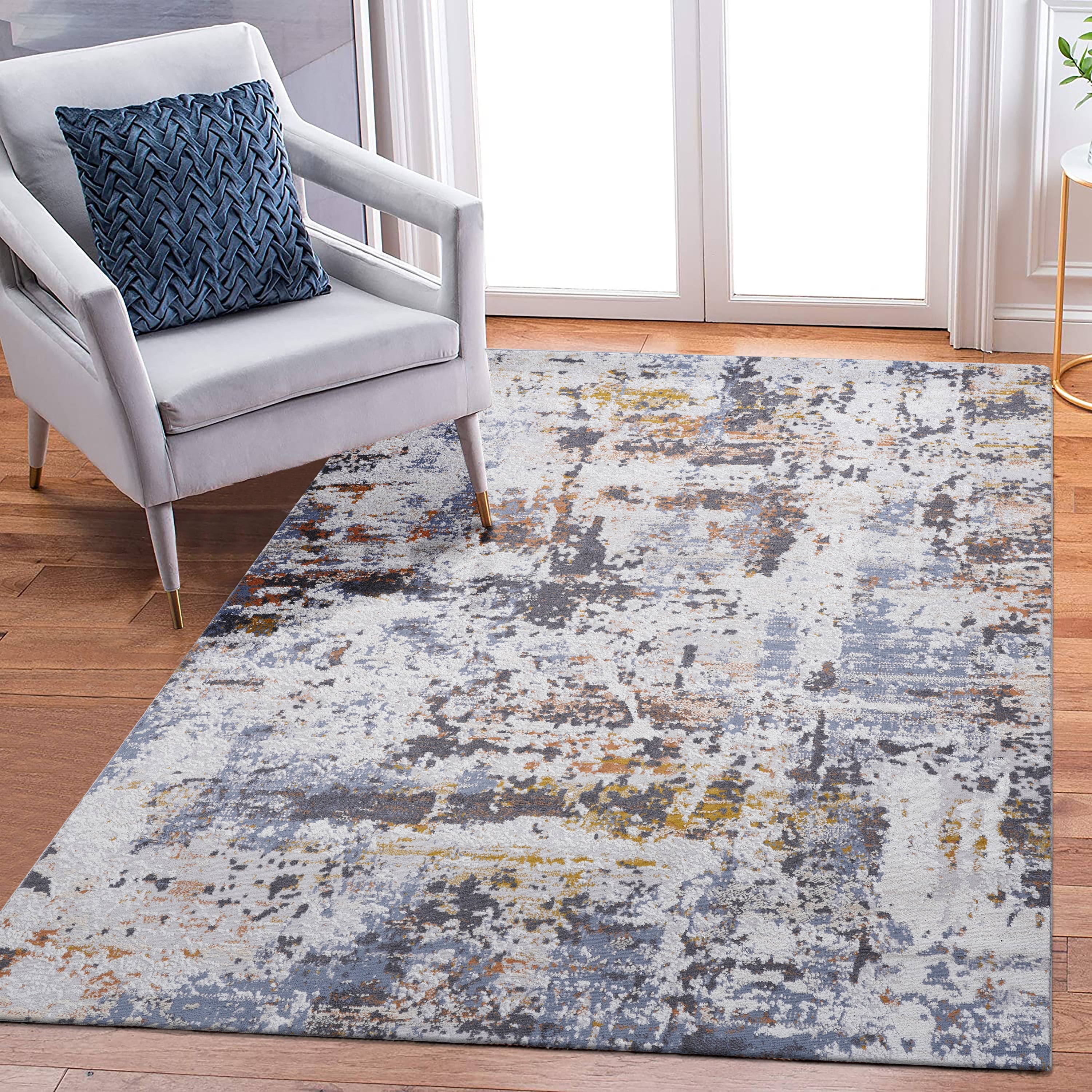 NAAR PAYAS Collection 8X10 Ivory / Blue / Abstract Area Rug