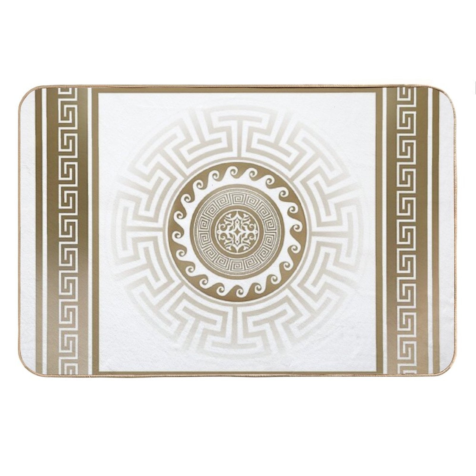 Greek Key Meander Bronze White Bath Mat