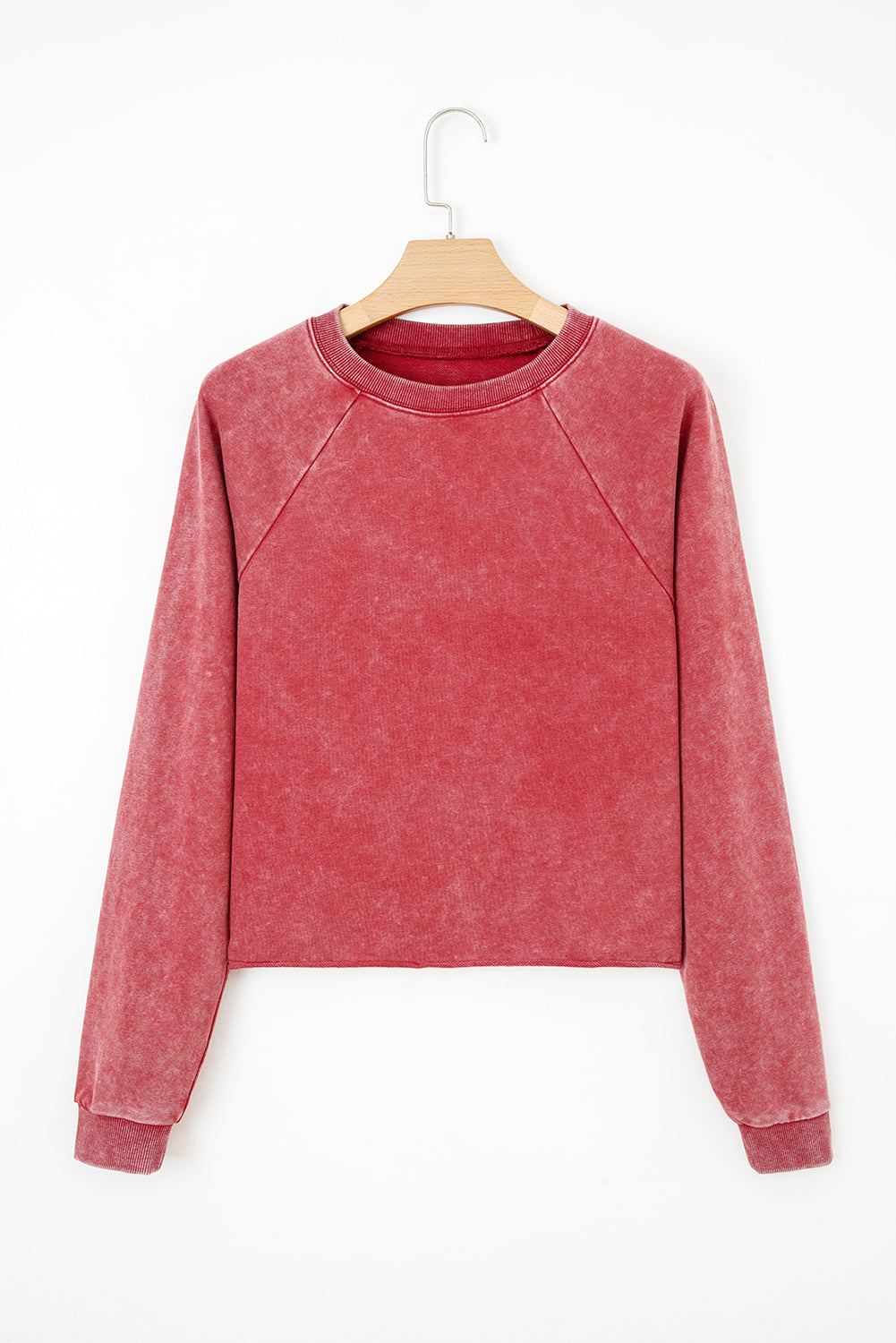 Solid Mineral Wash Raglan Sleeve Raw Hem Sweatshirt