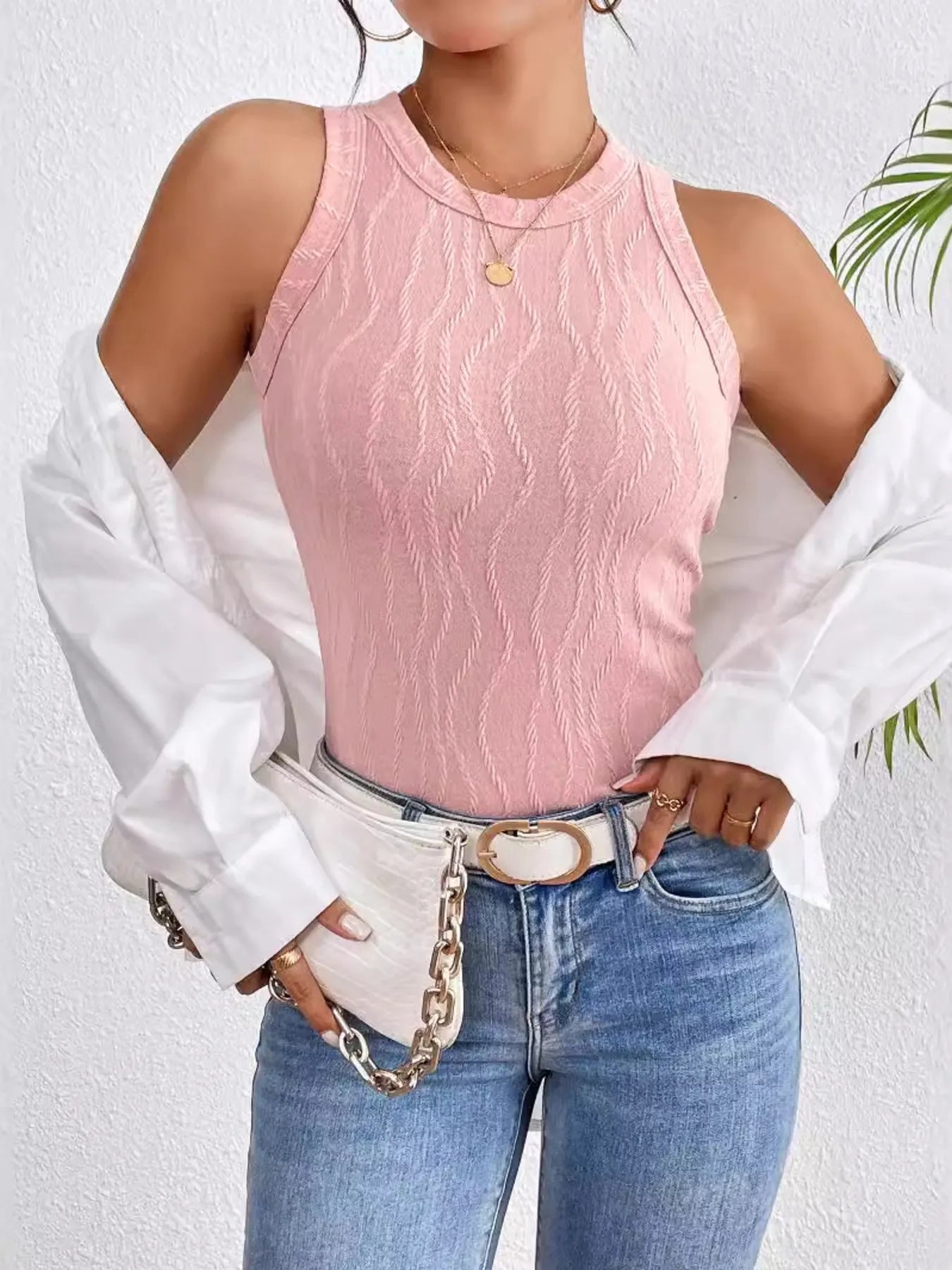 Textured Round Neck Tank Top