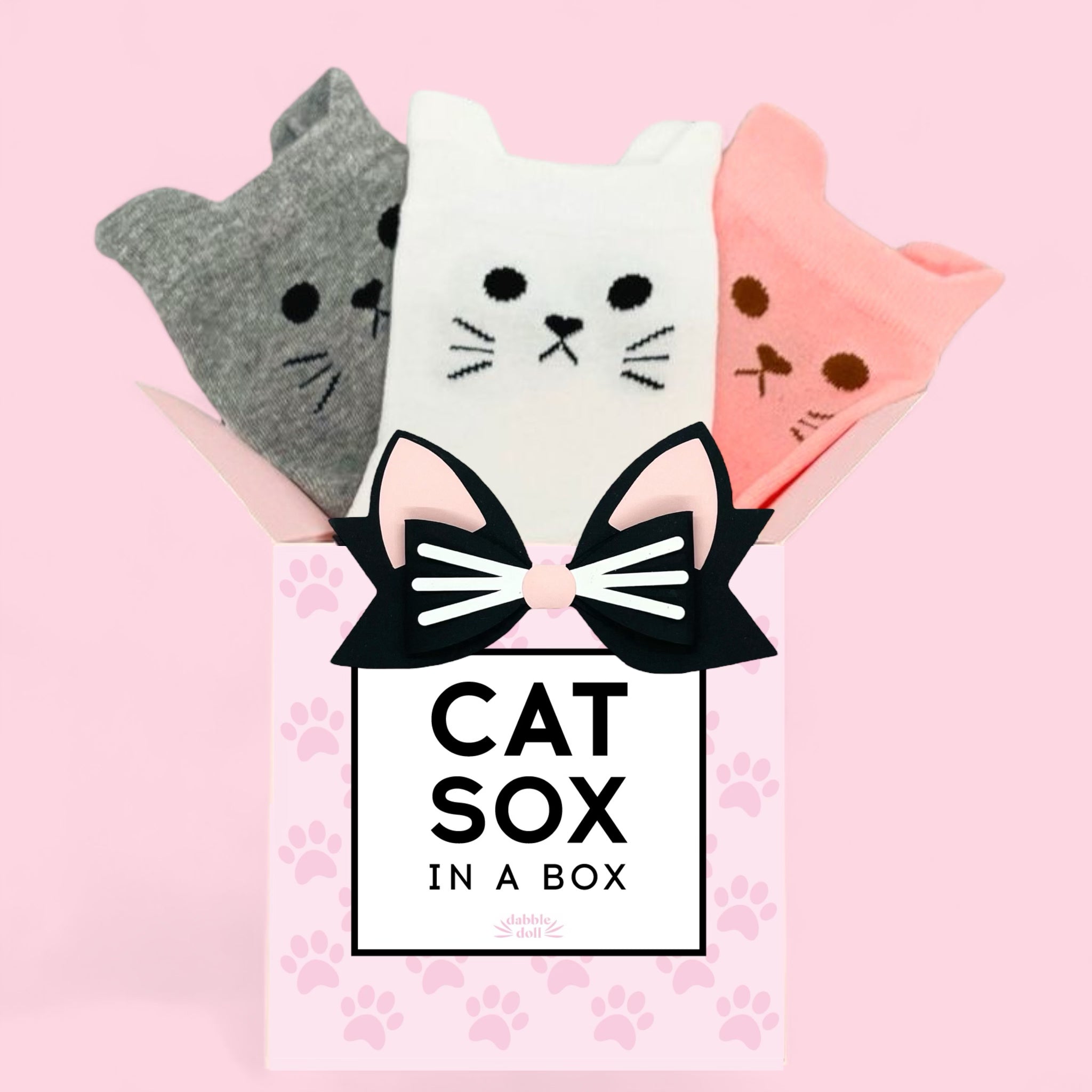 Dabble Doll Cat Socks Gift Box – Cute Cat Face Socks Set