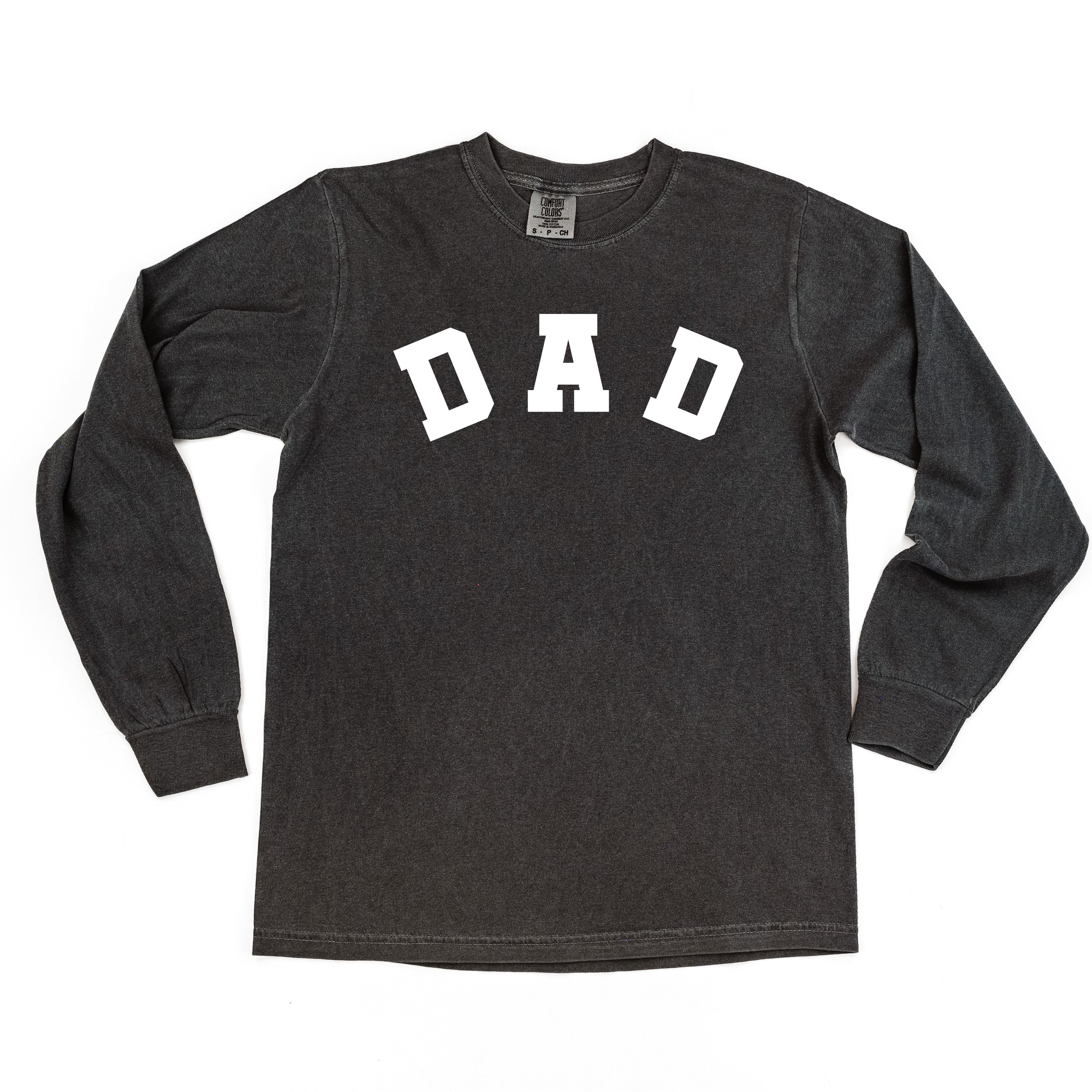 Dad - Arched Varsity - Long Sleeve Comfort Colors Tee