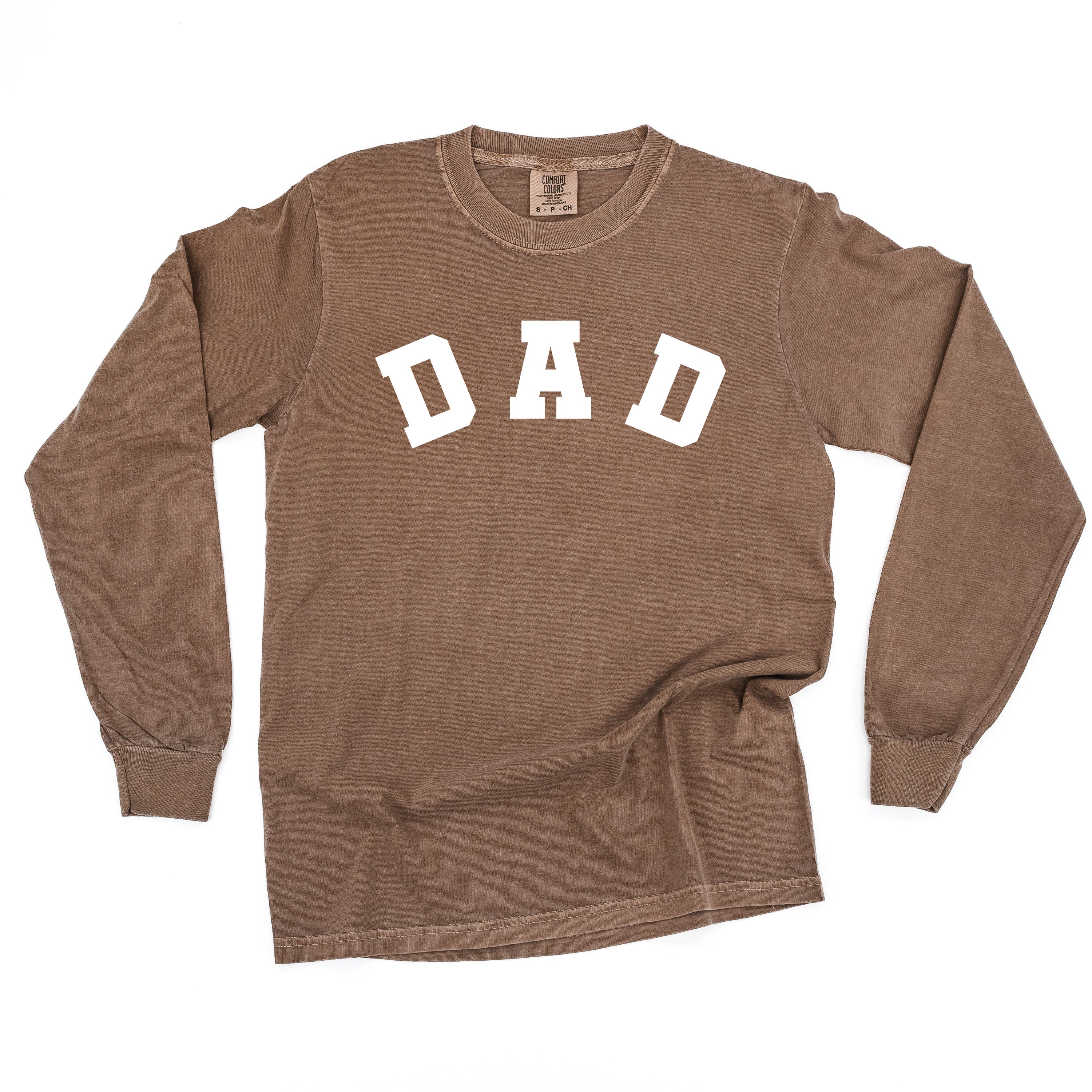 Dad - Arched Varsity - Long Sleeve Comfort Colors Tee