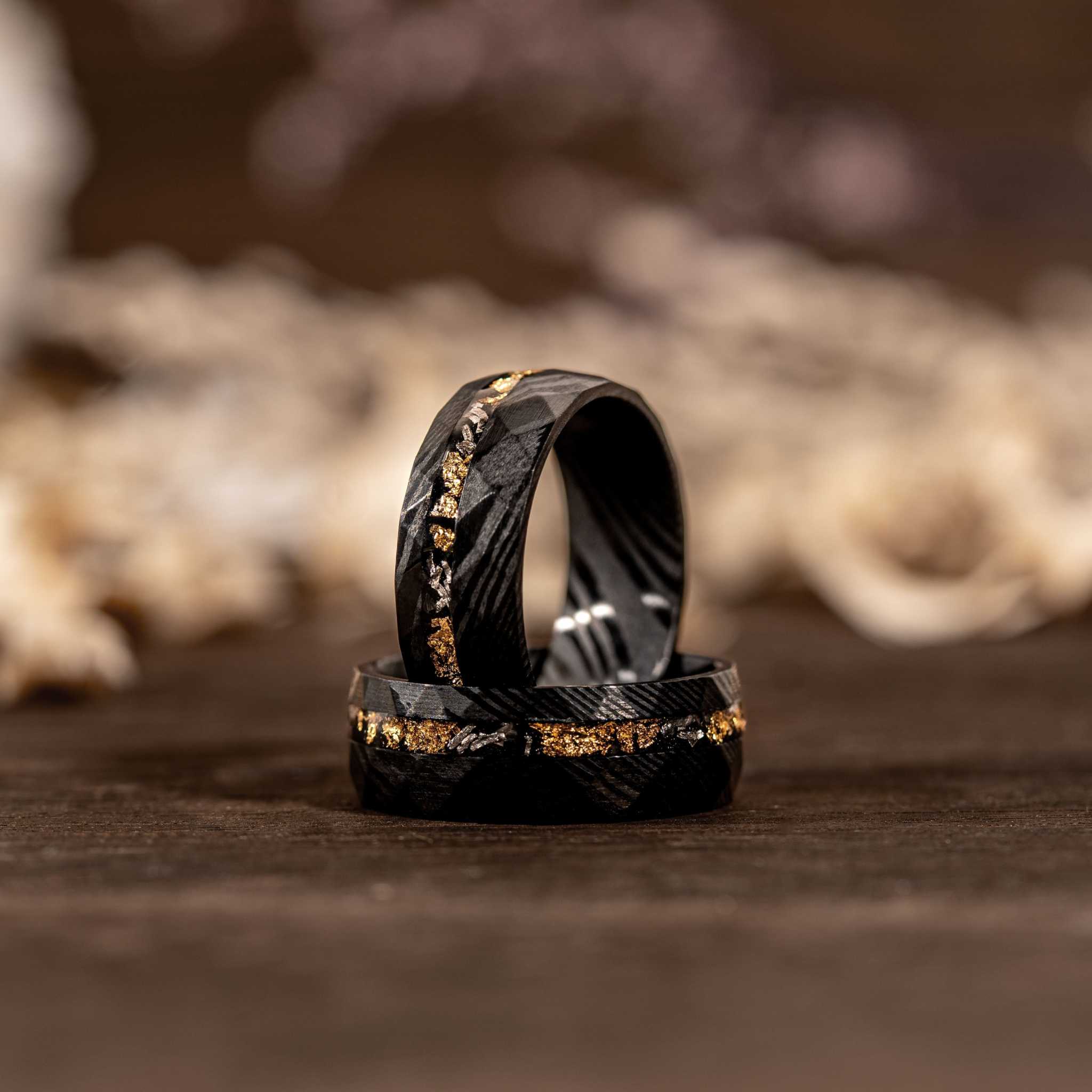 Damascus Meteorite &amp;amp; Crushed Gold Ring