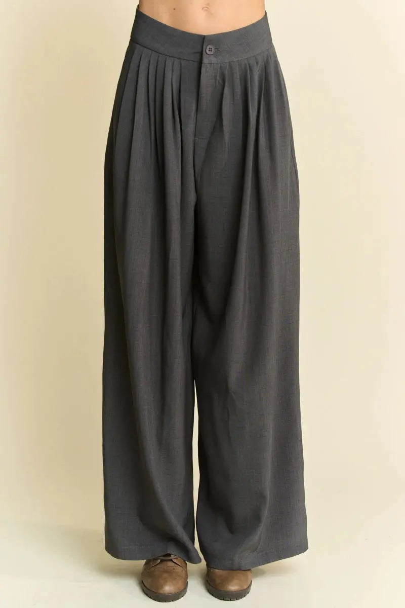 Trendsi Shirred Wide Leg Pants Women&amp;#39;s Casual Comfy Bottoms USA Ship