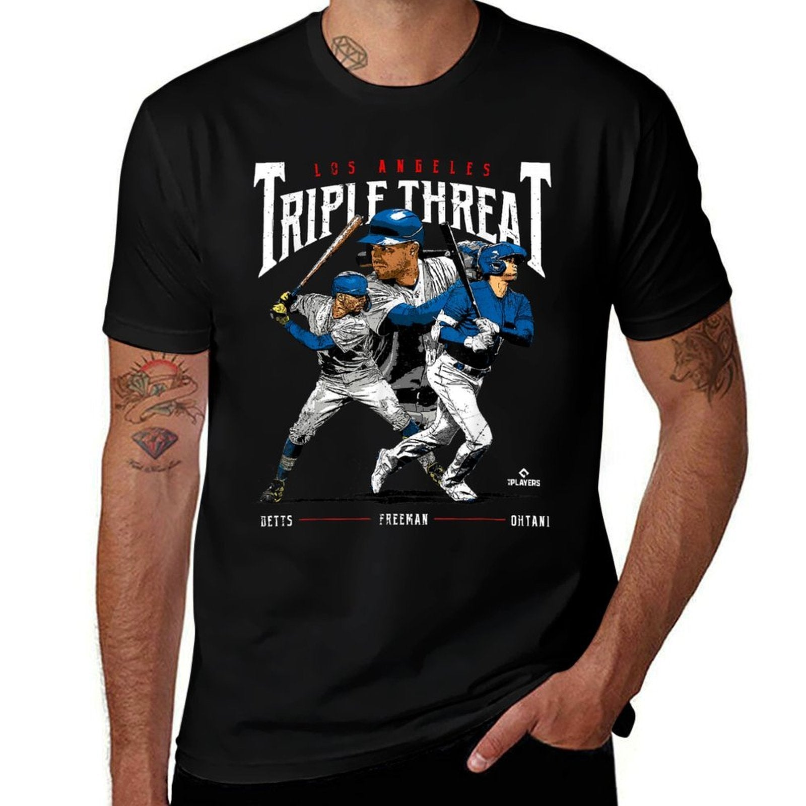 Triple Threat Ohtani, Betts, Freeman Los Angeles MLBPA  Fade-proof Color T-Shirt