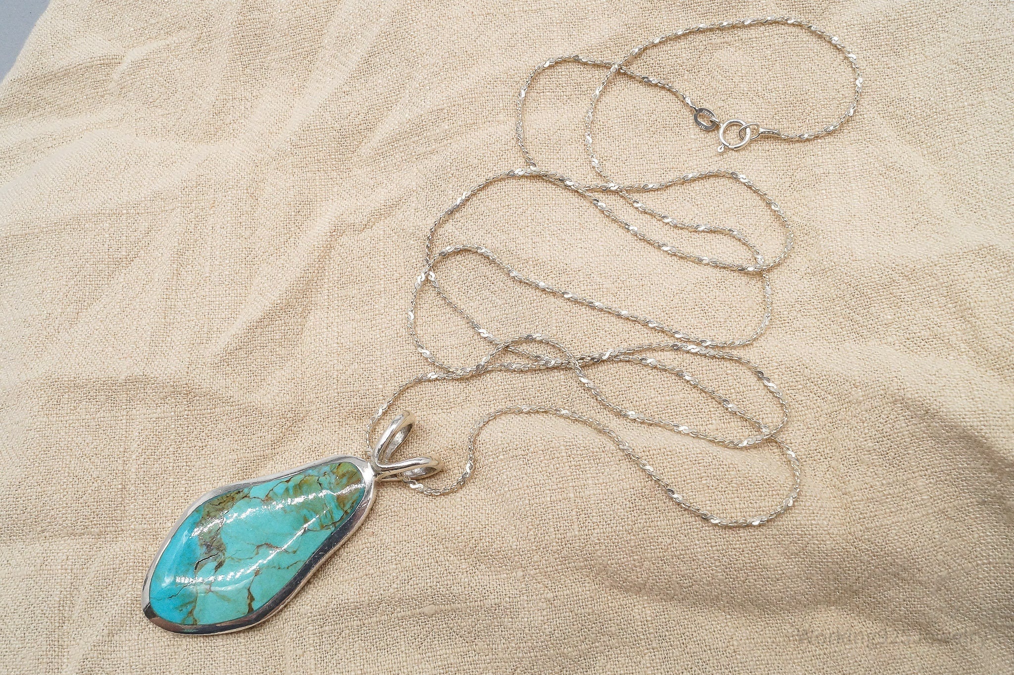 Vintage BARSE Turquoise Sterling Silver Necklace 31&amp;quot;