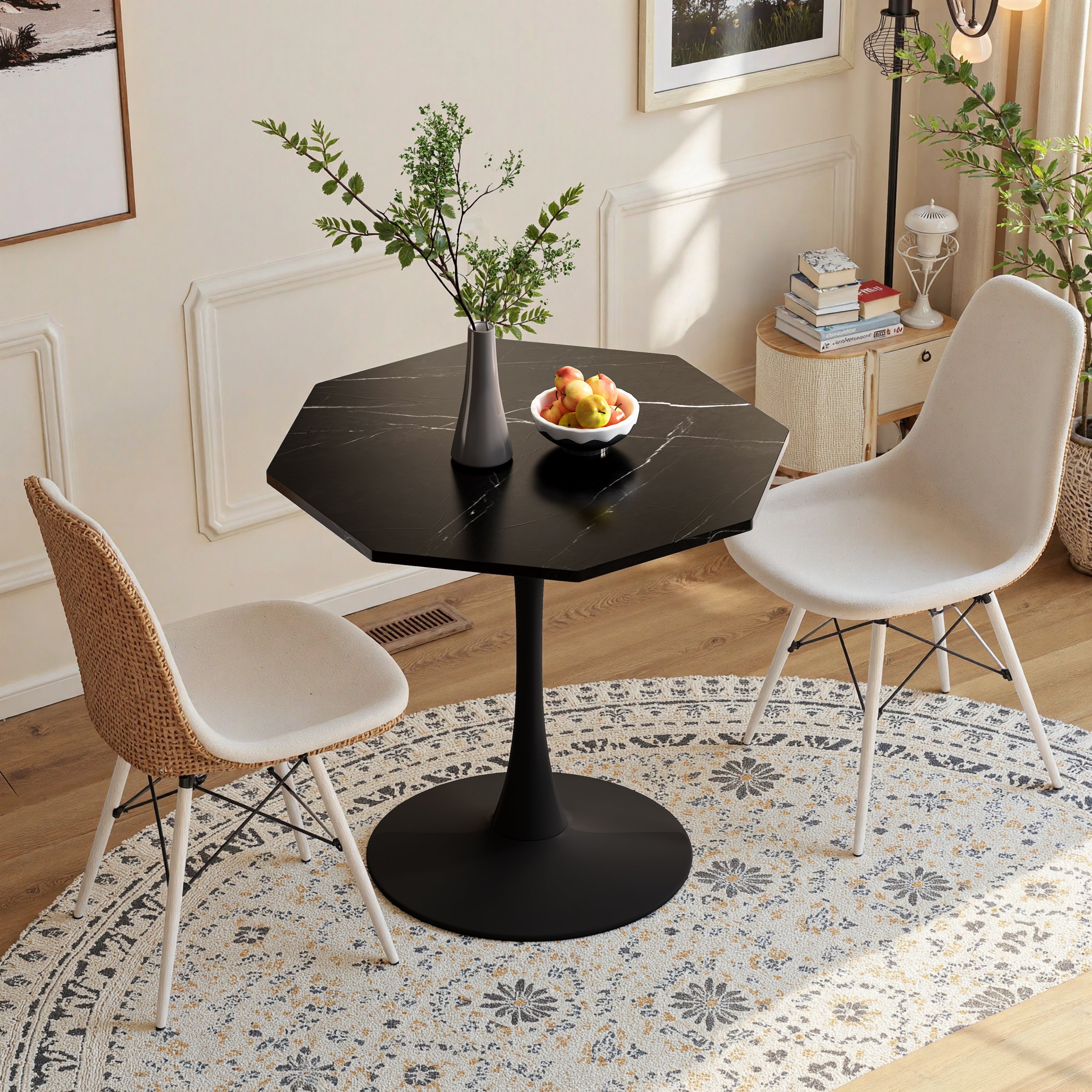 31.50&amp;#39;Modern Octagonal Coffee Table with Printed Black Marble Table Top,Metal Base, for Dining Room, Kitchen, Living Room