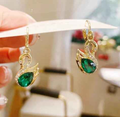 Sweet Rhinestone Swan Earrings for Women - Fashion Jewelry