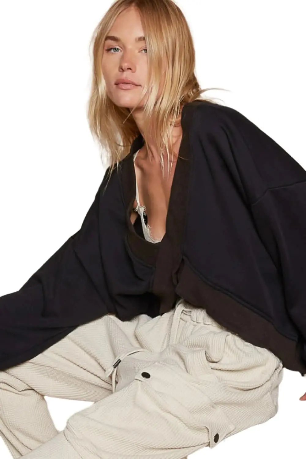 Trendsi Ribbed V-Cutout Women&amp;#39;s Sweatshirt Casual Long Sleeve Top