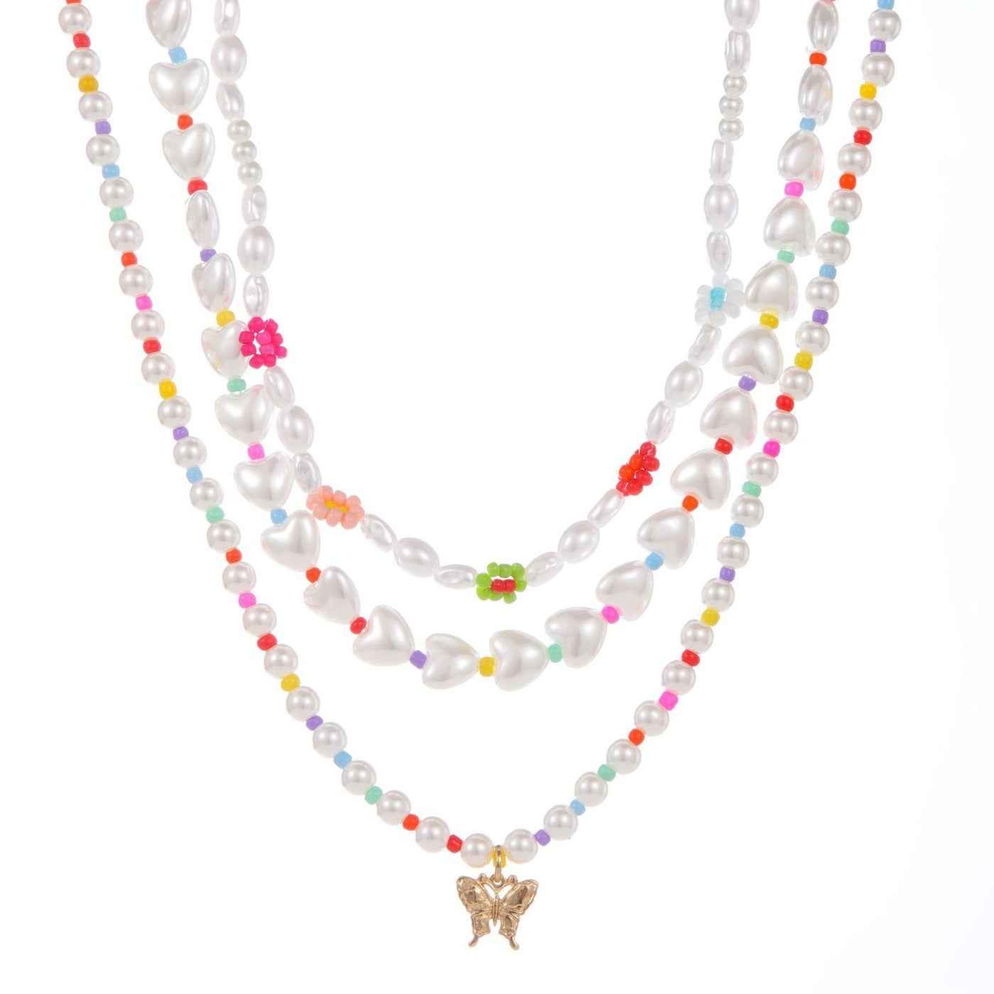 Gold-plated Pearl Necklace with Inlaid Pearls - Multi-row Women's Suit