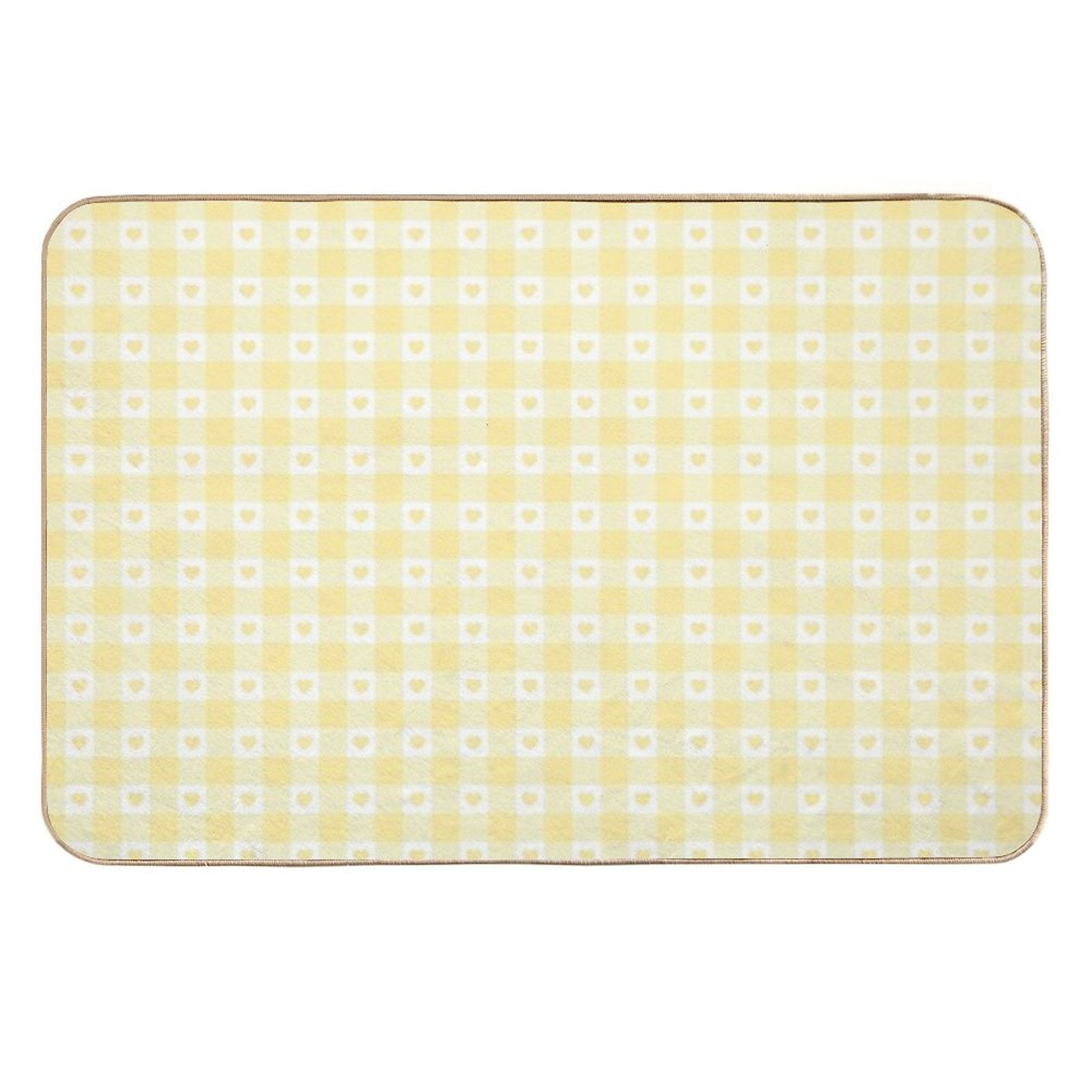 Yellow Heart Gingham Checkered Pattern  Non-Slip Bath Mat