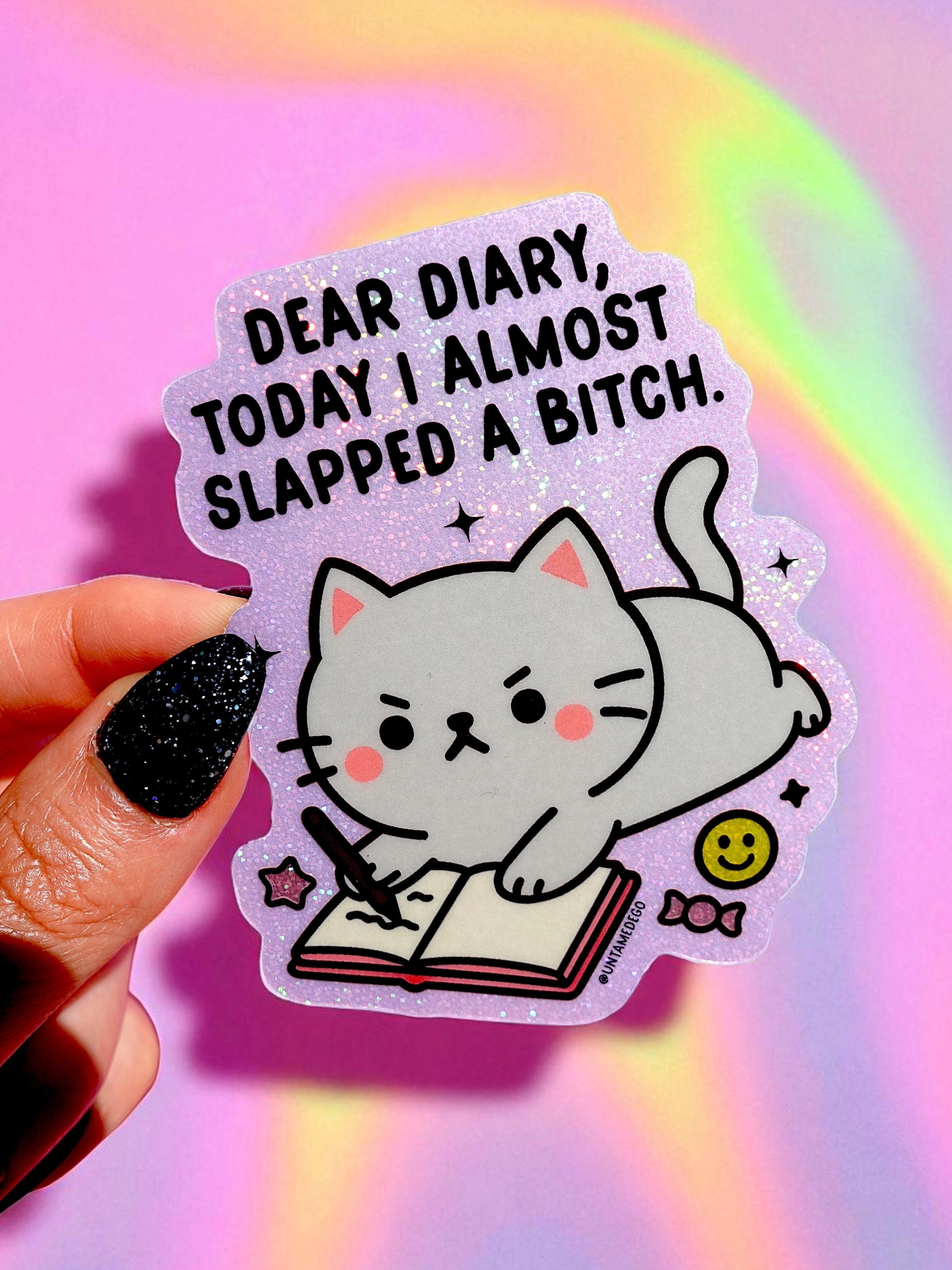 Dear Diary Angry Kitty– Glitter Holographic Sticker