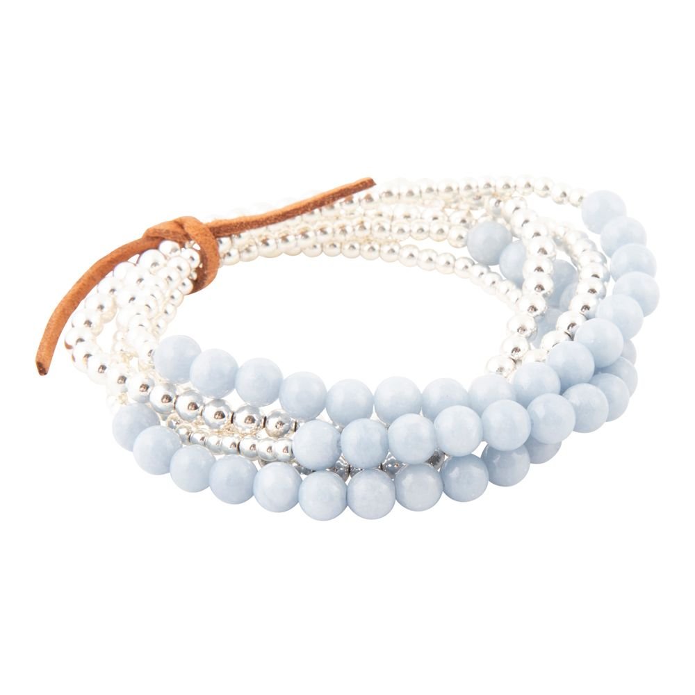 Denim Blue Angelite Silver Bracelet Set