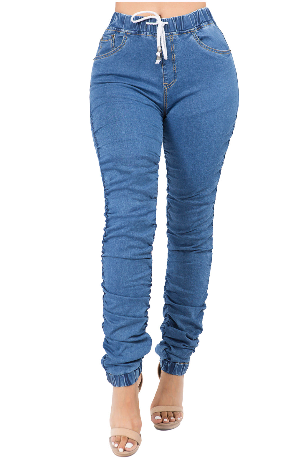 Denim Blue Joggers:  High Waisted Scrunch Pants