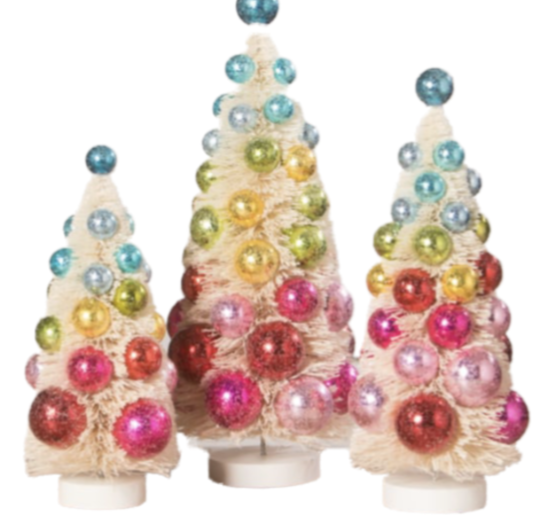 Bright Hues Polka Dot Bottle Brush Trees Set/3 by Bethany Lowe Designs