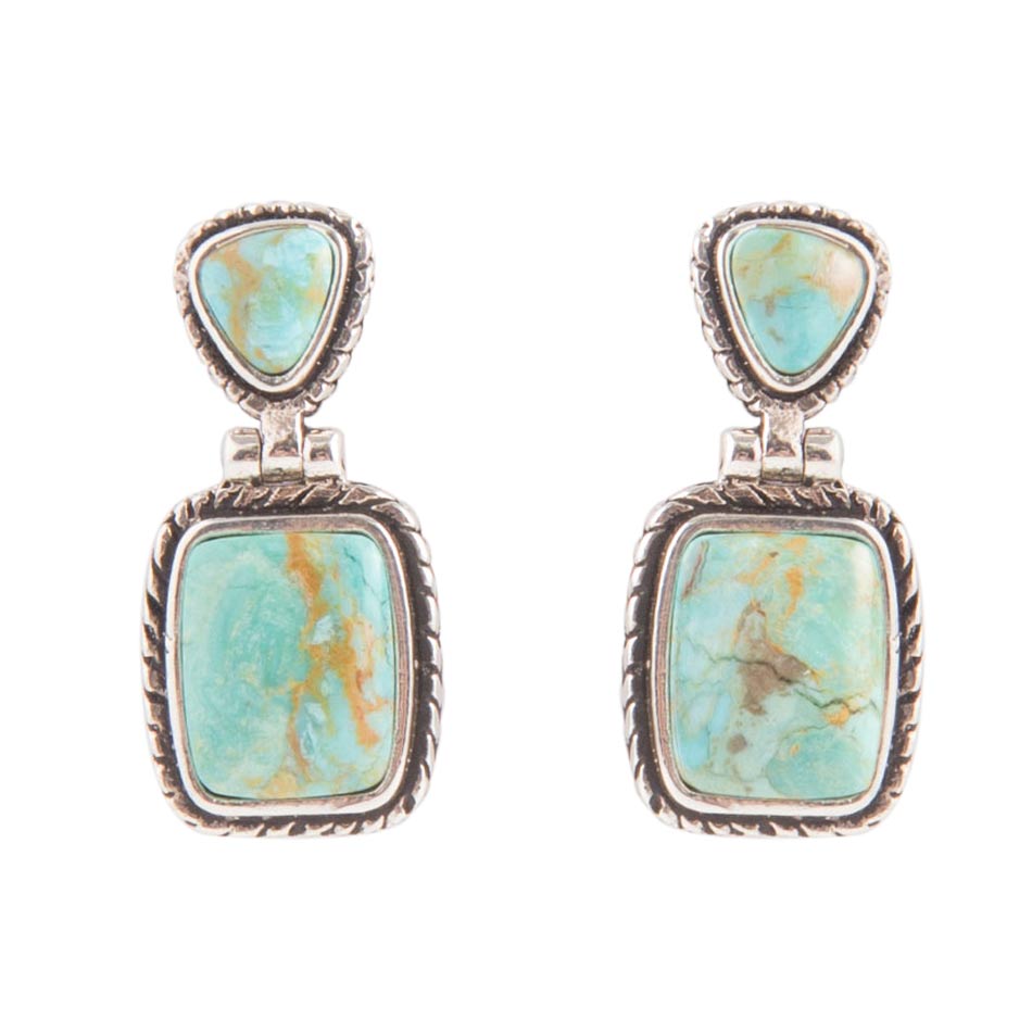 Detailed Blue Turquoise and Sterling Silver Drop Earrings