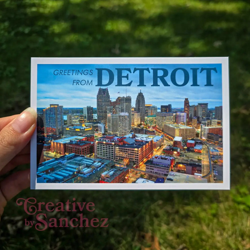 Detroit Michigan Postcard – Skyline &amp;amp; City Scene – Licensed Photography with Original Design by Creative By Sanchez