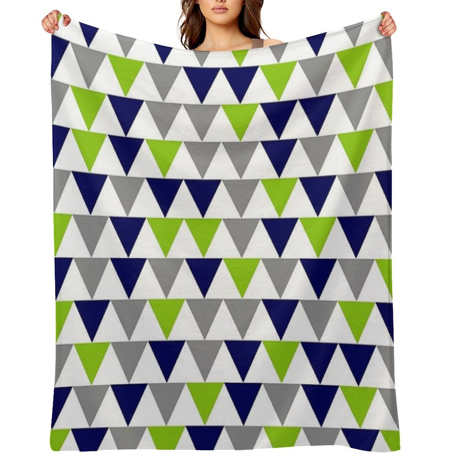 Arrows Lime Green,  Bright Navy Blue, Grey, And White Geometric Pattern Throw Blanket