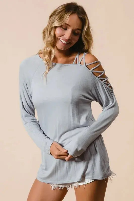 Trendsi Jersey Knit Top Women&amp;#39;s One Shoulder Criss Cross Tee USA Shipped