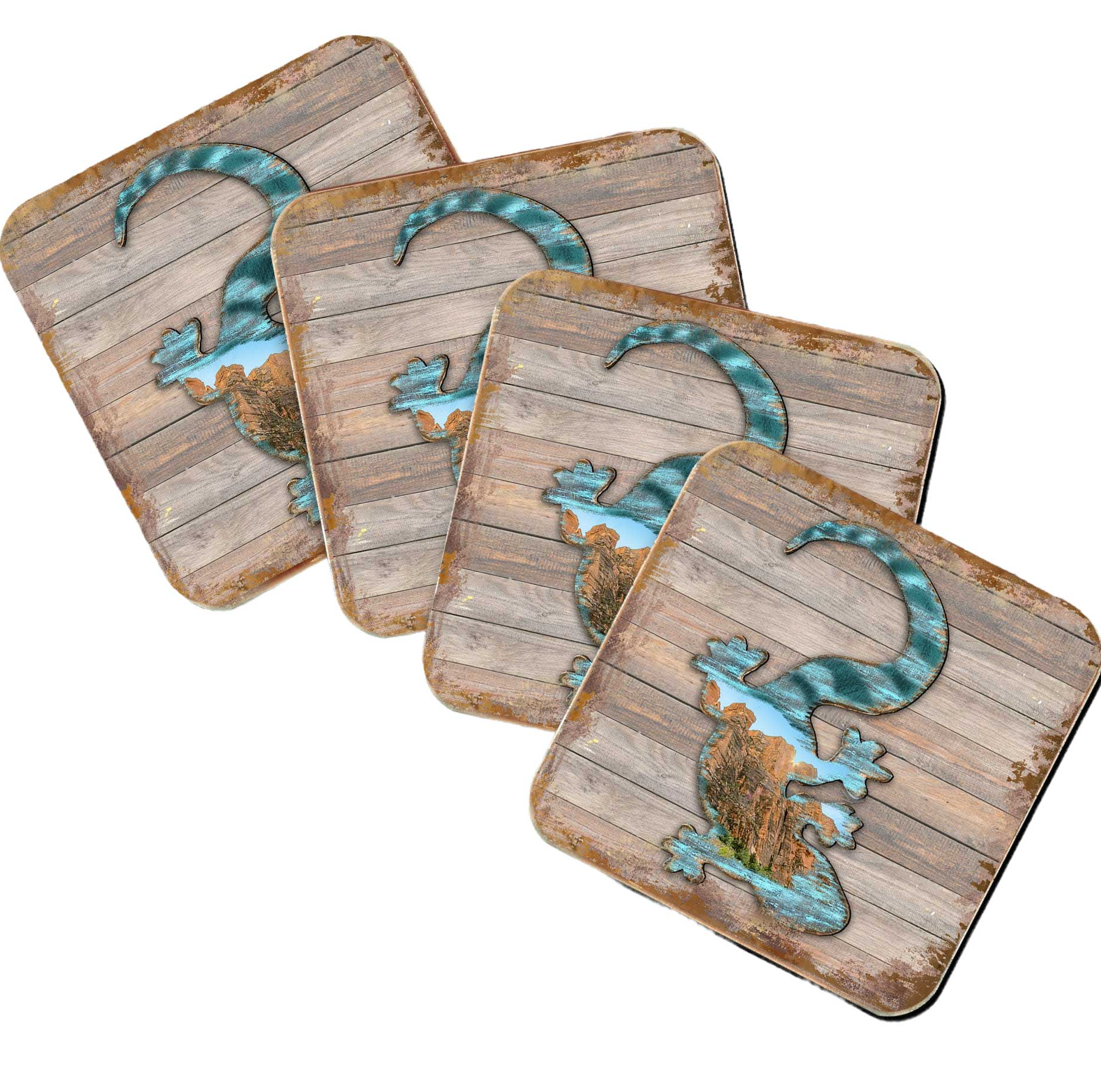 Gecko Wooden Cork Coasters Gift Set of 4 by Nature Wonders - Nature Wildlife Decor  - 8199434C-S4