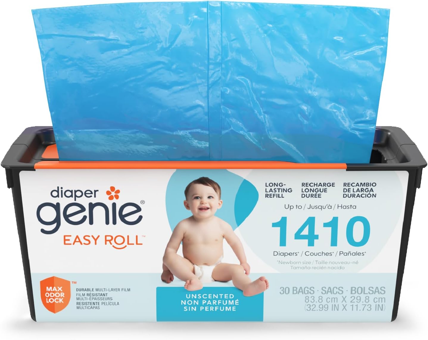 Diaper Genie Easy Roll Refill | 30 Bags Per Refill | Holds Up to 1410 Newborn Diapers | Odor Control | Diaper Pail Refill Bags | Fits Diaper Genie Signature &amp;amp; Platinum Pails