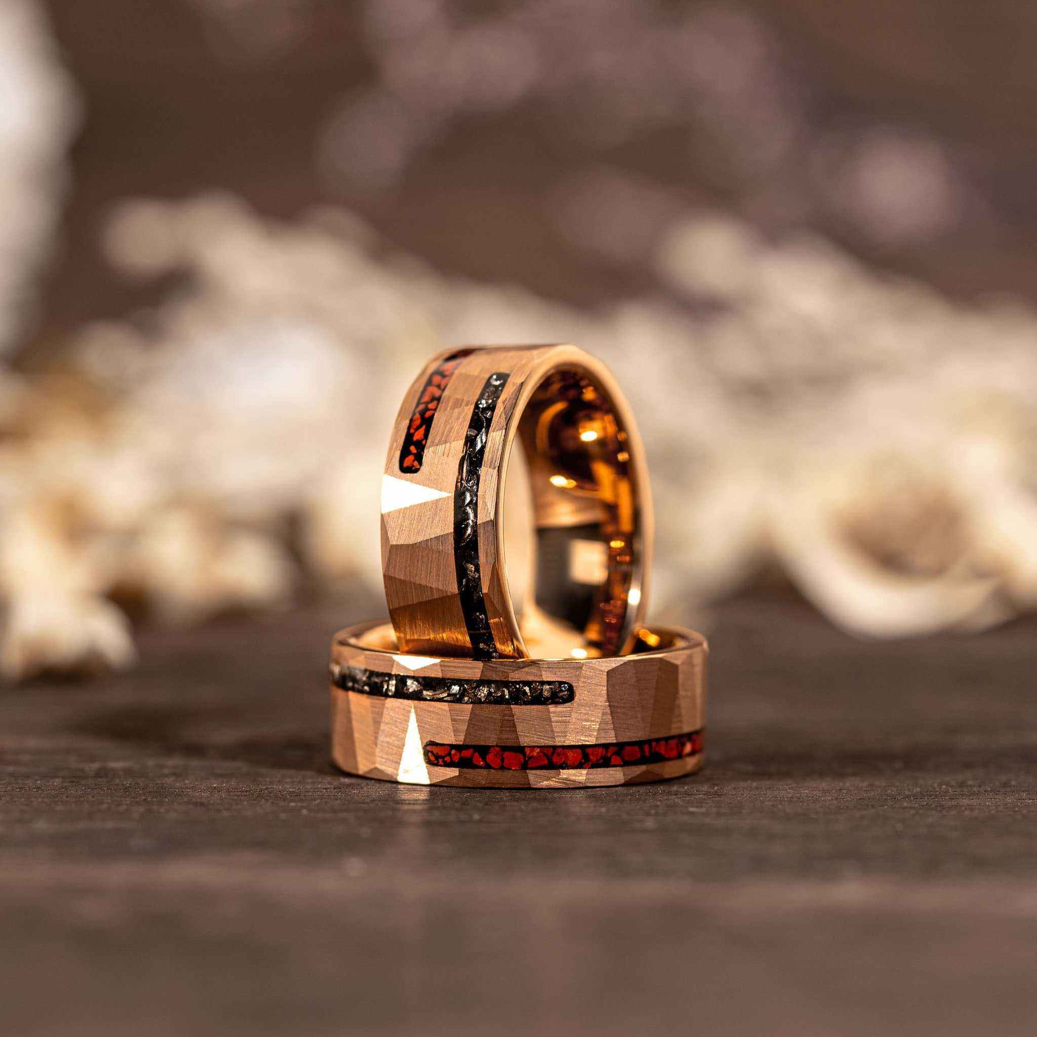 Dinosaur Bone &amp;amp; Meteorite Ring Tungsten Carbide Wedding Band