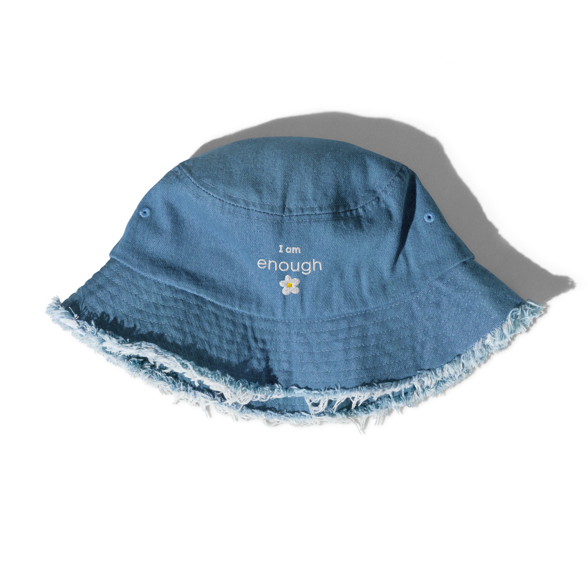 I am enough daisy distressed denim bucket hat