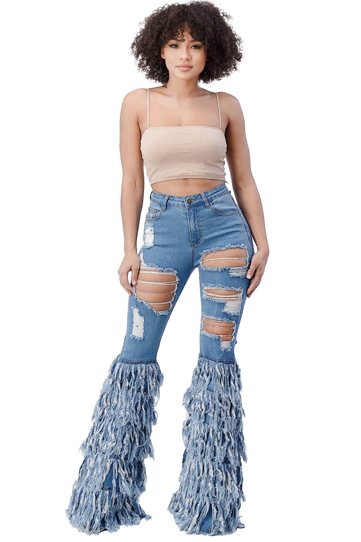 Distressed Layered Fringe Jeans (33&amp;quot; inseam)