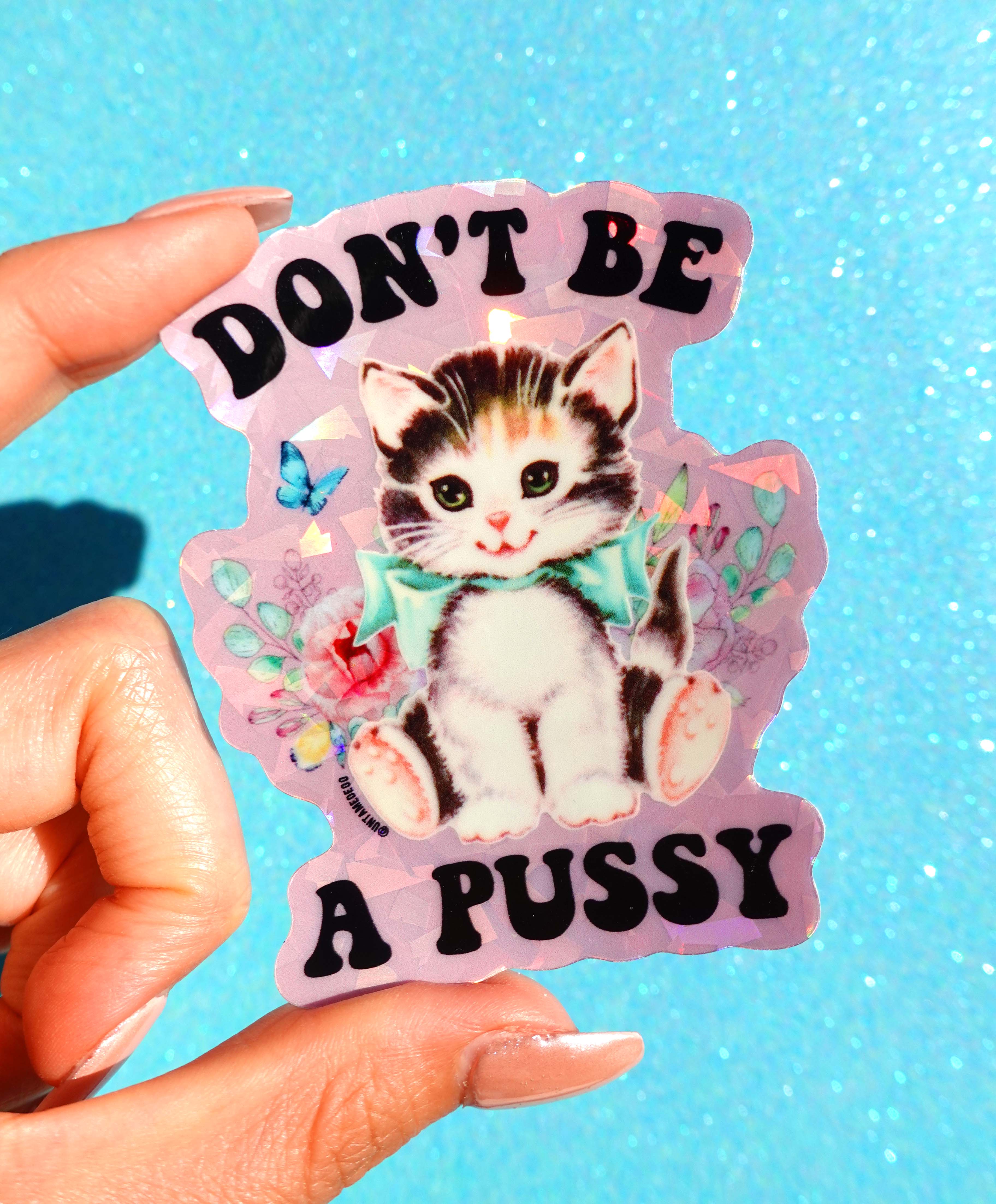 Don’t Be a Pussy Sticker – Funny Retro Cat Glitter Vinyl Sticker