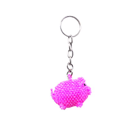 Flying Pig Seed Bead Pink Handmade Keychain - Guatemala