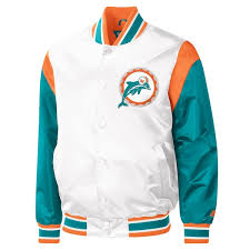 Miami Dolphins Throwback Warm Up Pitch White Satin Jacket
