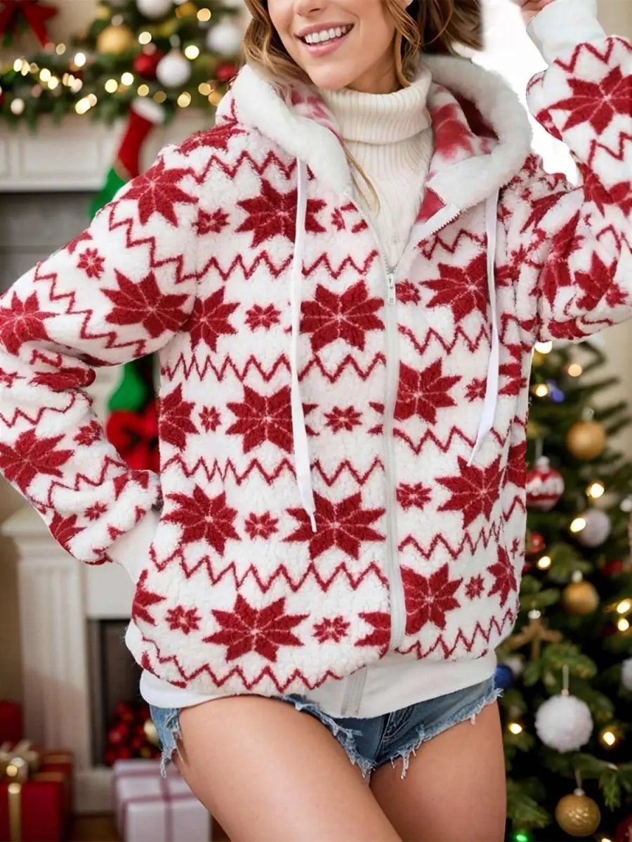 Trendsi Teddy Drawstring Zip Up Women&amp;#39;s Cozy Jacket: Soft &amp;amp; Warm