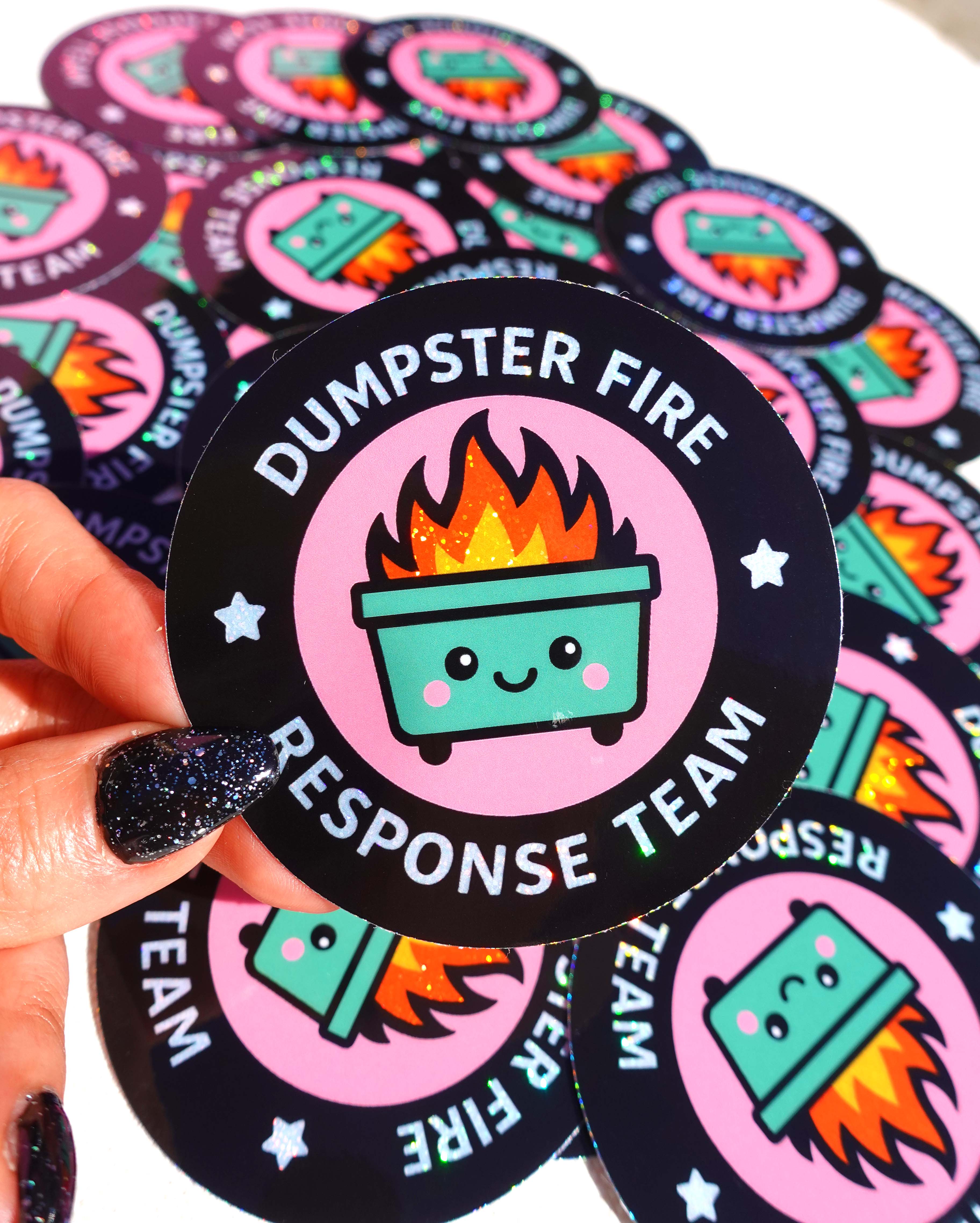 Dumpster Fire Response Team– Glitter Holographic Sticker