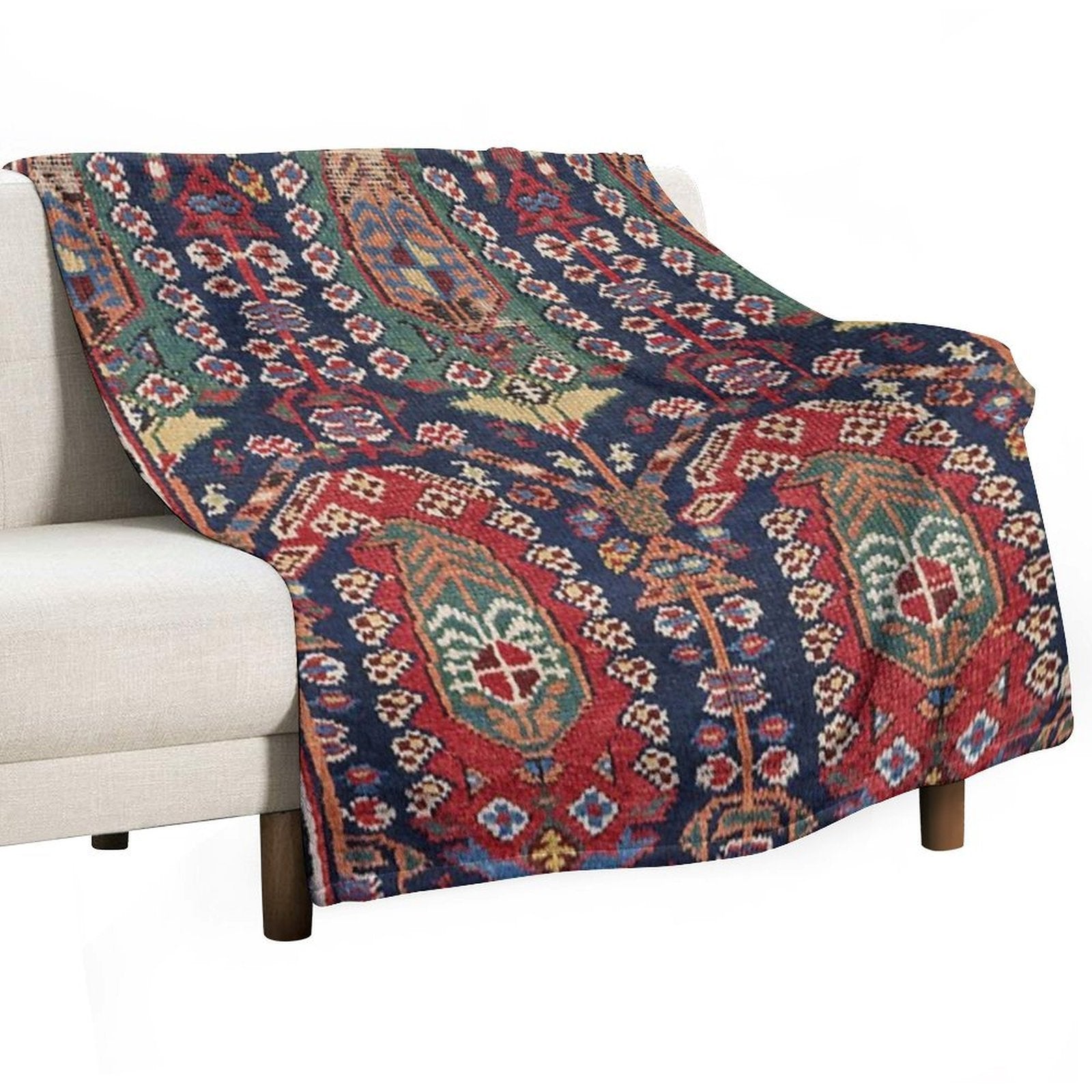Midnight Blue Botehs 19th Century Authentic Colorful Red Aztec Shapes Rug Throw Blanket