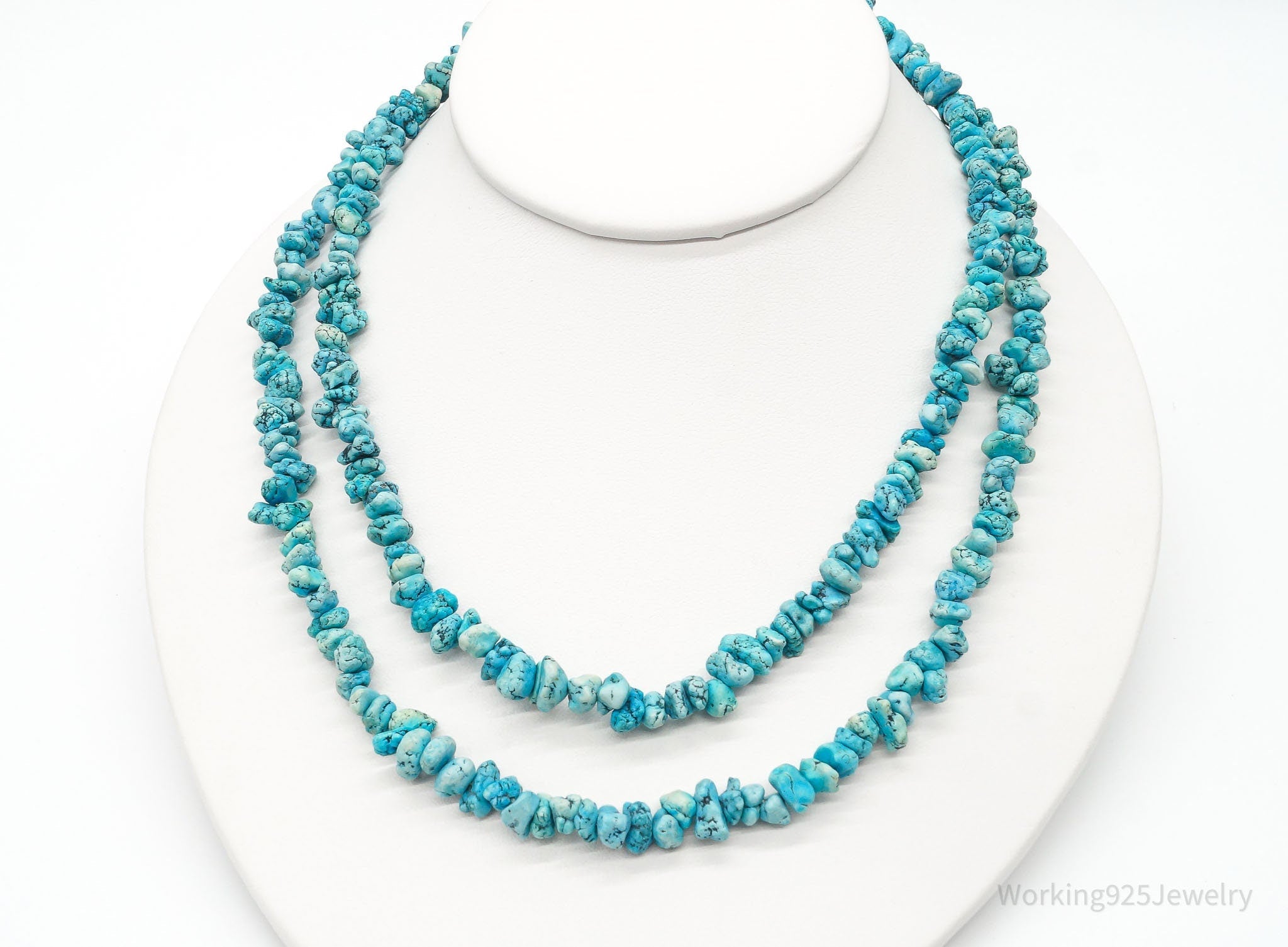 Long Vintage Southwestern Turquoise Nugget Beads String Necklace 36&amp;quot;