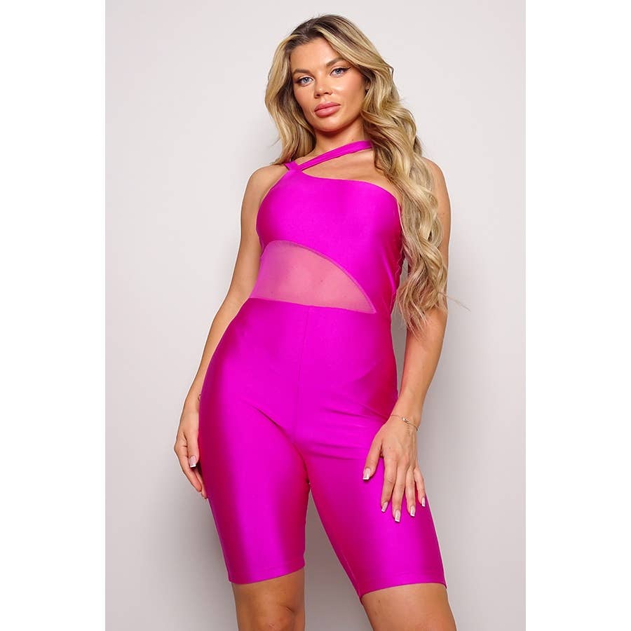 Viviane Showstopper Mesh Romper – Fuchsia Fierce