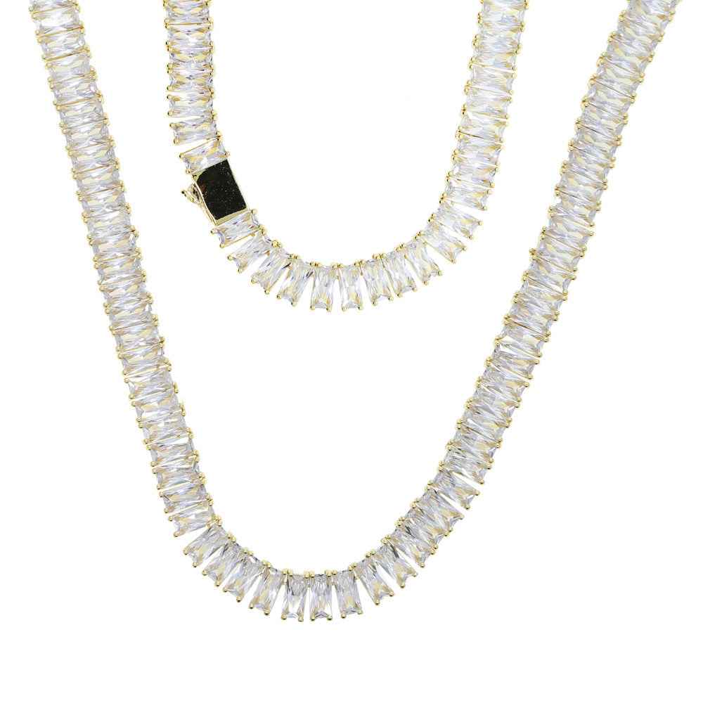 Men's Hip-Hop Zirconia Necklace in Copper Alloy Rectangular Design