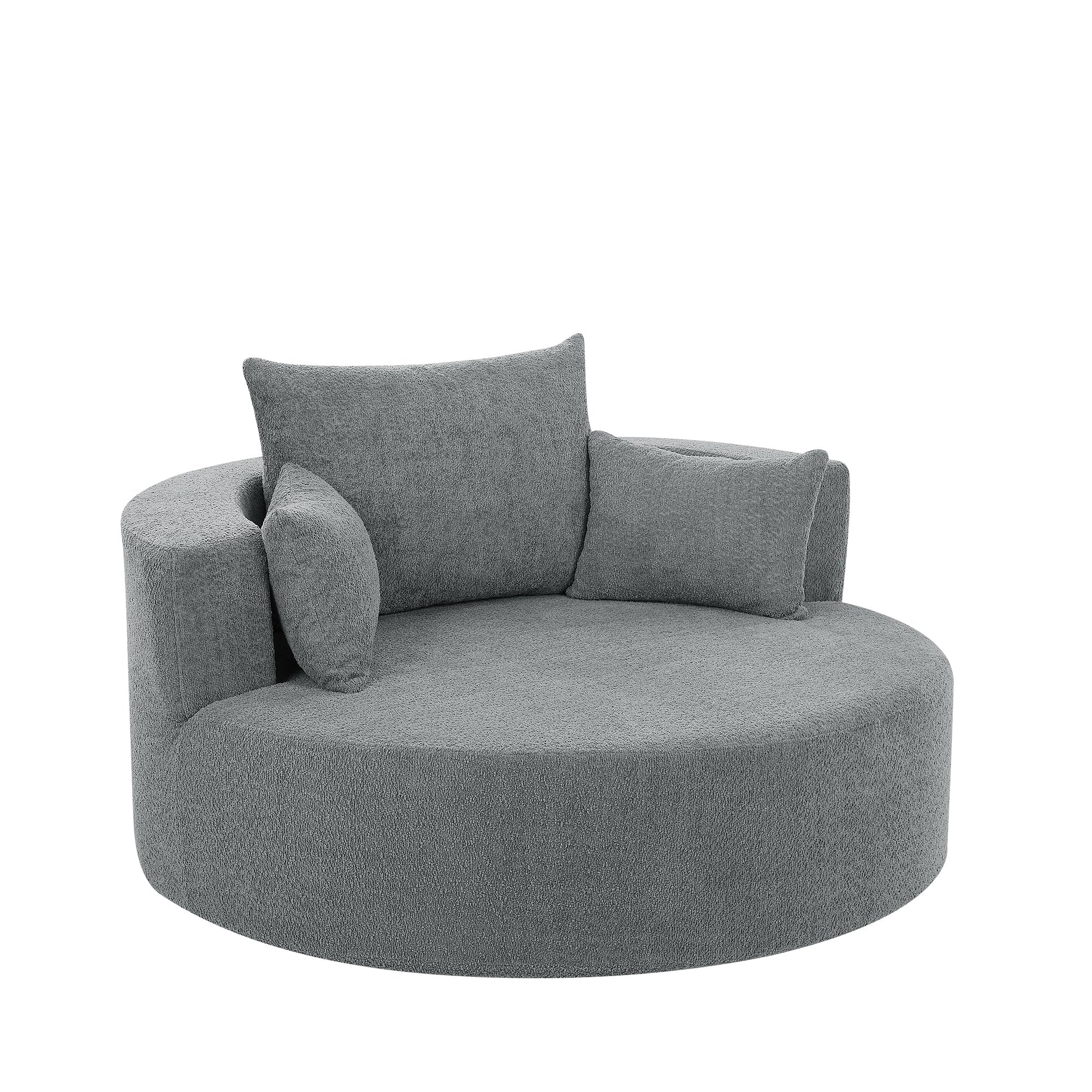 Modern Accent Swivel Barrel Chair with Removable Pillows, Grey Chenille, 56.3x56.3x35.5 in