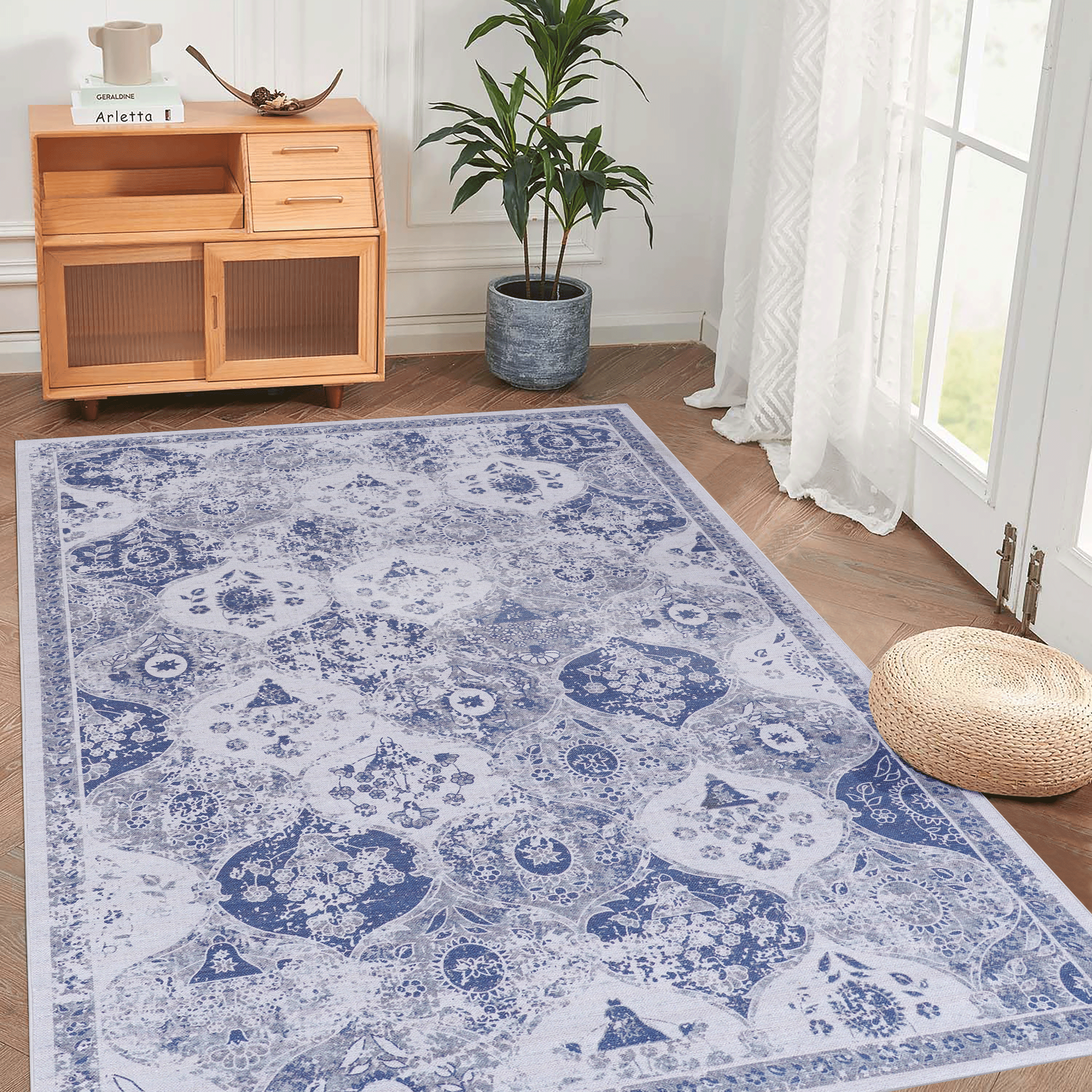 LOOM &amp;amp; LUXE Blue Area Rug 5x8, Washable Rug, Low-Pile, Non-Slip, Non-Shedding, Foldable, Kid &amp;amp; Pet Friendly - Area Rugs for living room, bedroom, kitchen (Blue, 5&amp;#39; x 8&amp;#39;)
