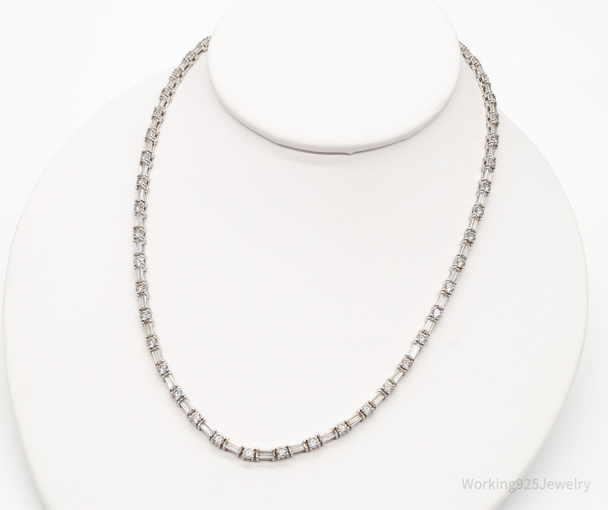 Vintage Cubic Zirconia Platinum Clad Sterling Silver Necklace 16&amp;quot;