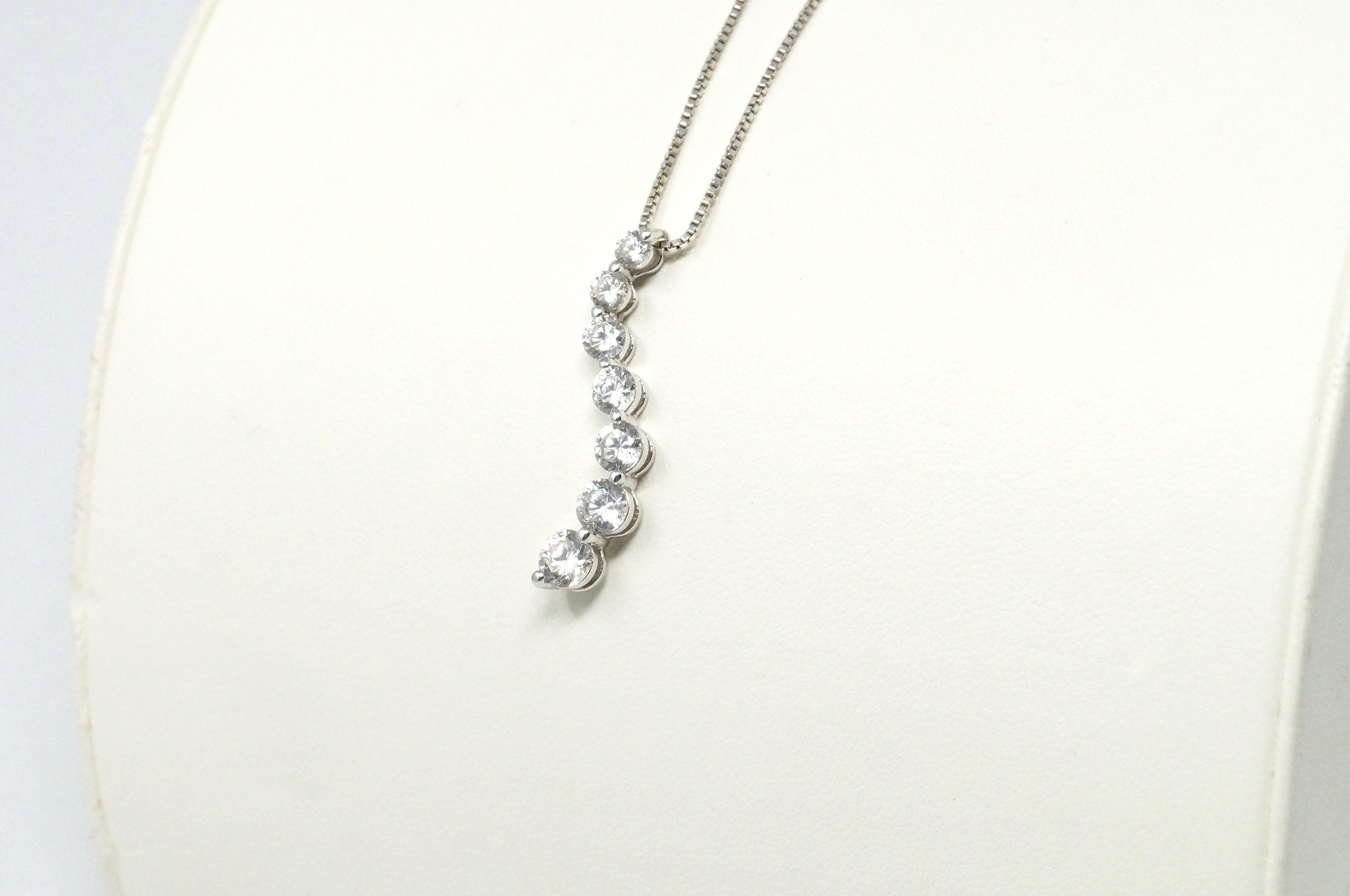 Vintage Seven Stone Simulated Diamond Swirl Sterling Silver Necklace 18&amp;quot;